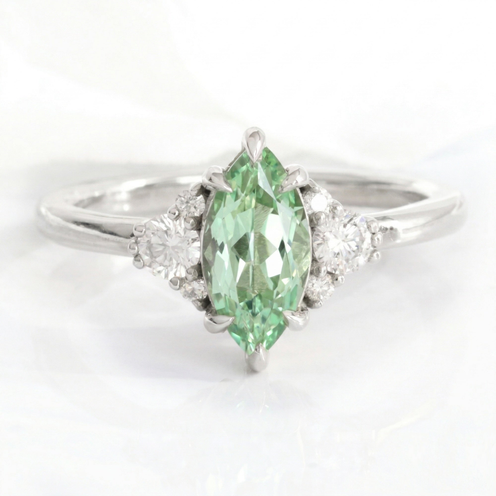 Marquise green sapphire ring white gold green sapphire diamond 3 stone ring Mint green sapphire cluster ring la more design jewelry