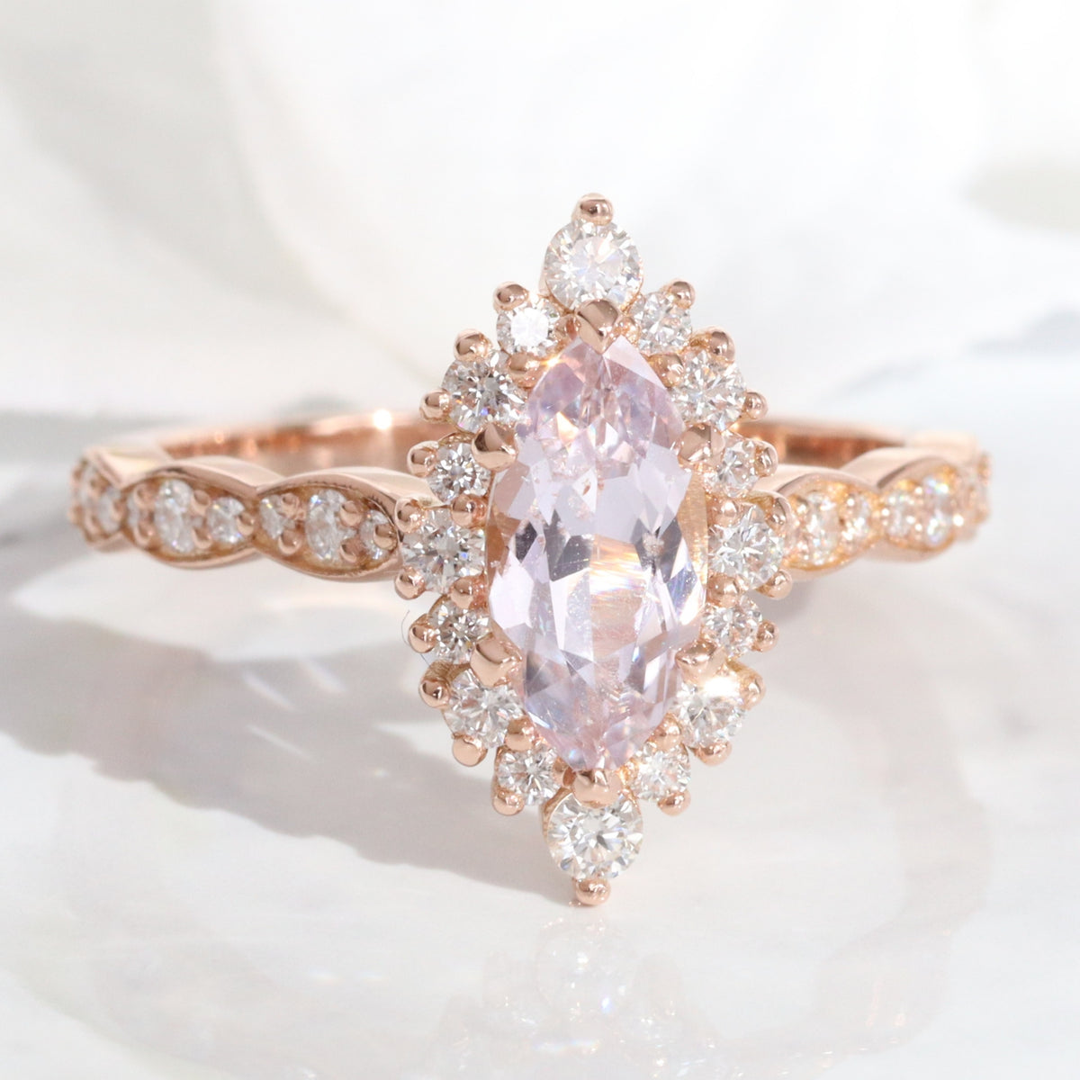 Marquise lavender sapphire ring rose gold halo diamond purple sapphire ring la more design jewelry