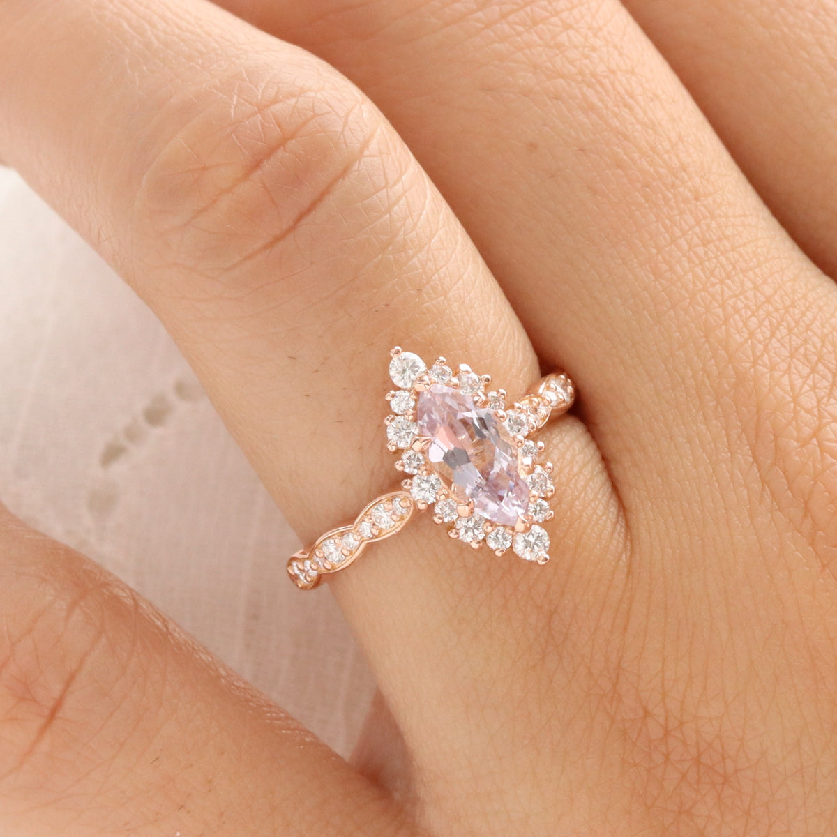 Marquise lavender sapphire ring rose gold halo diamond purple sapphire ring la more design jewelry