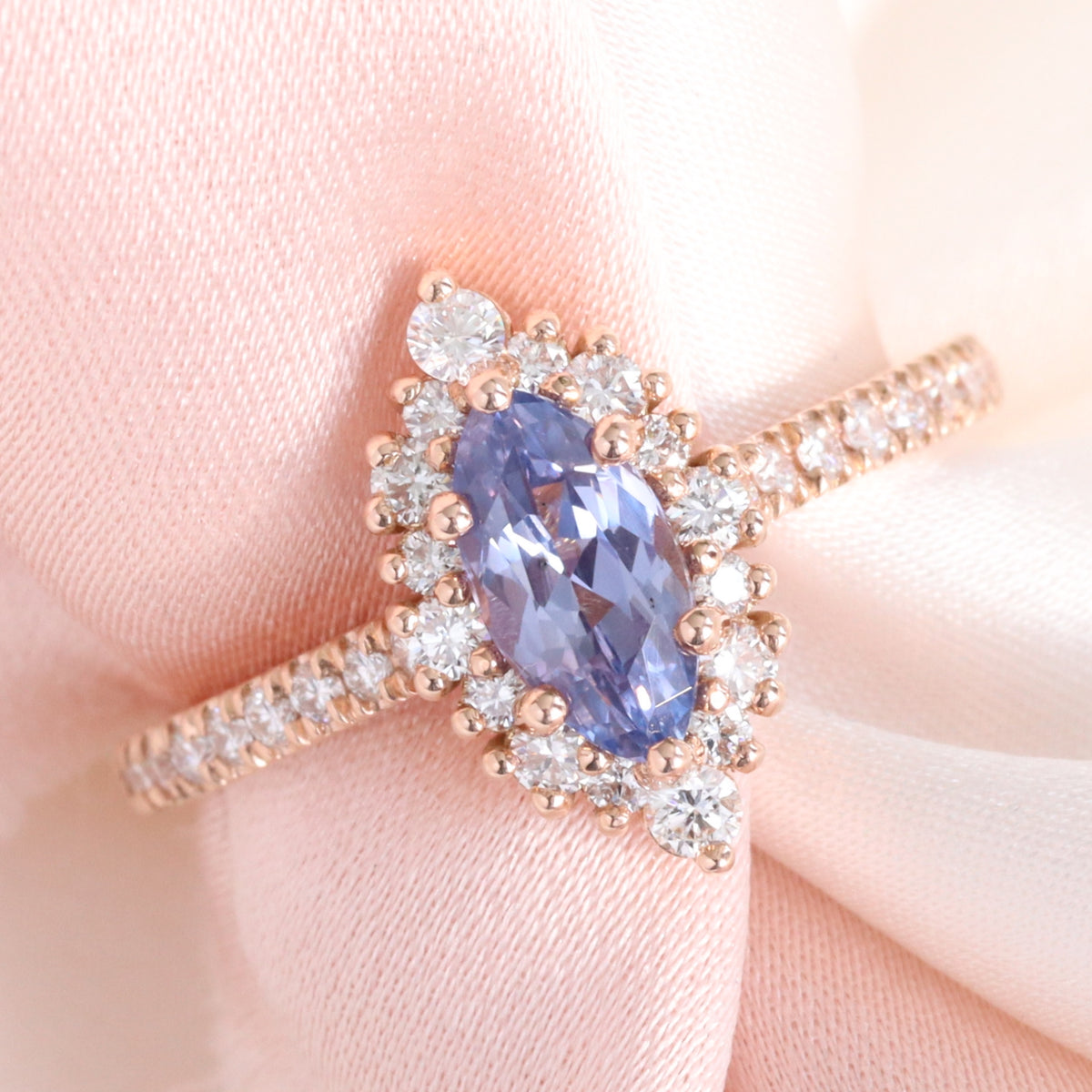 Marquise lavender sapphire ring rose gold halo diamond purple sapphire ring la more design jewelry