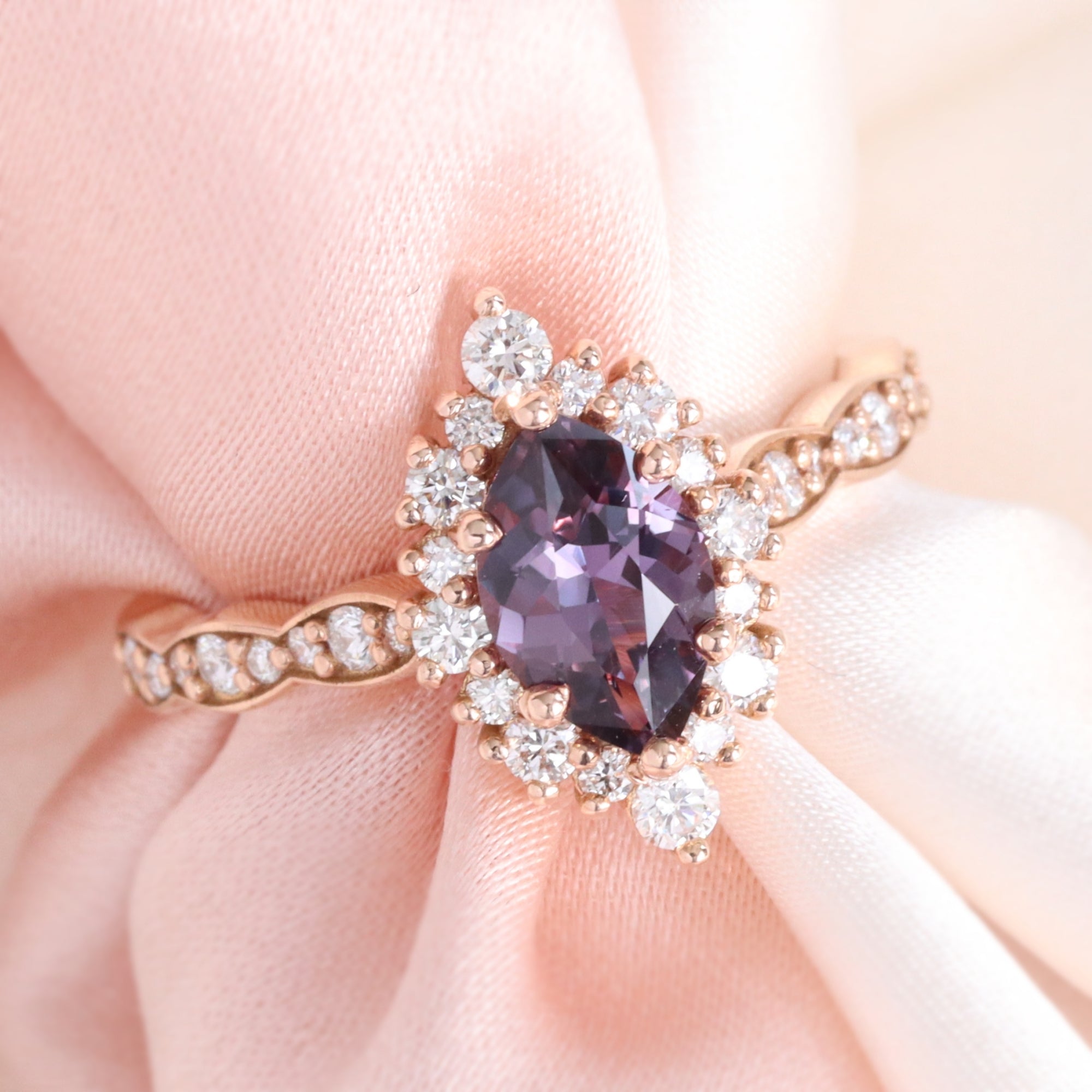Marquise purple sapphire engagement ring rose gold halo diamond sapphire ring la more design jewelry