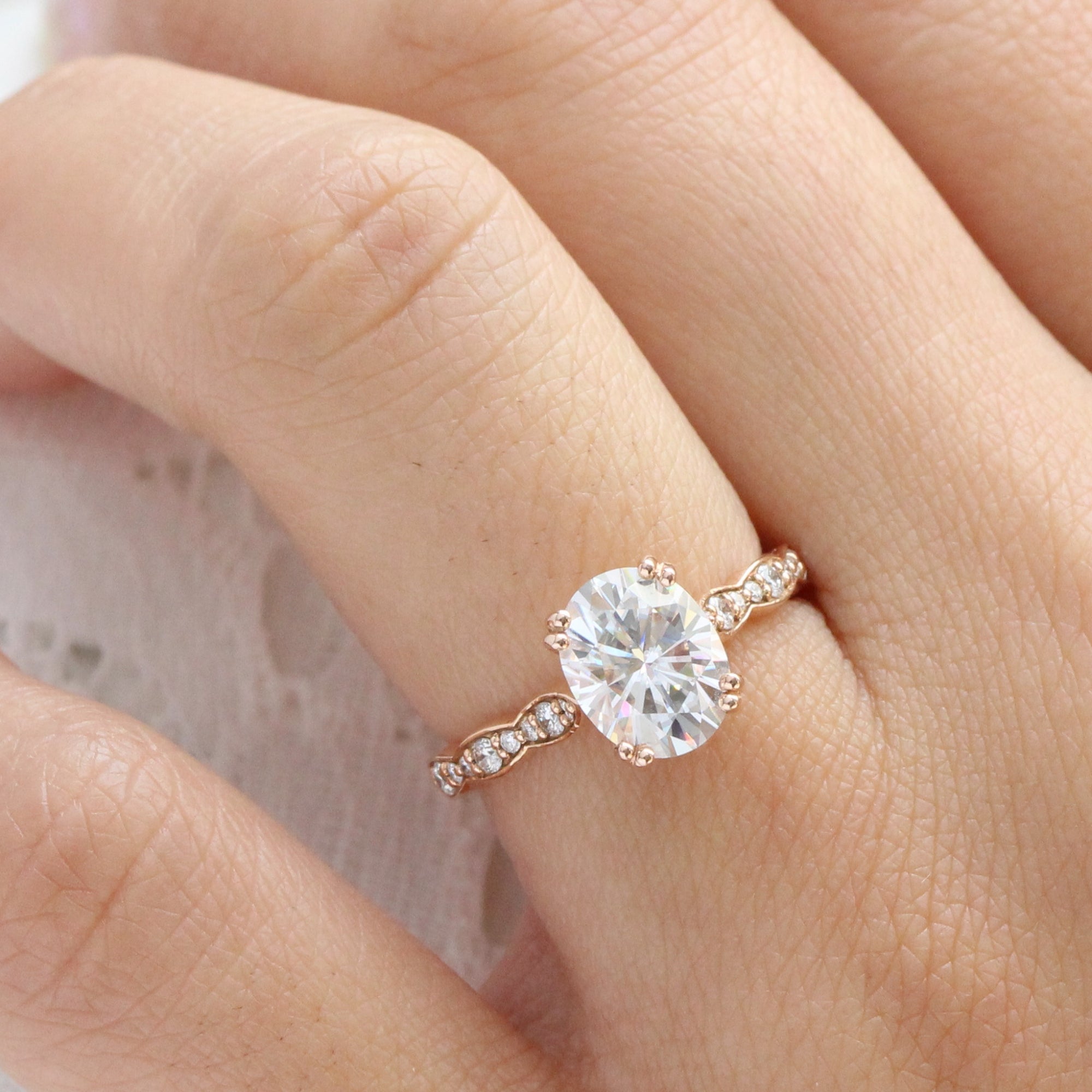 Oval moissanite diamond engagement ring rose gold solitaire moissanite ring la more design jewelry