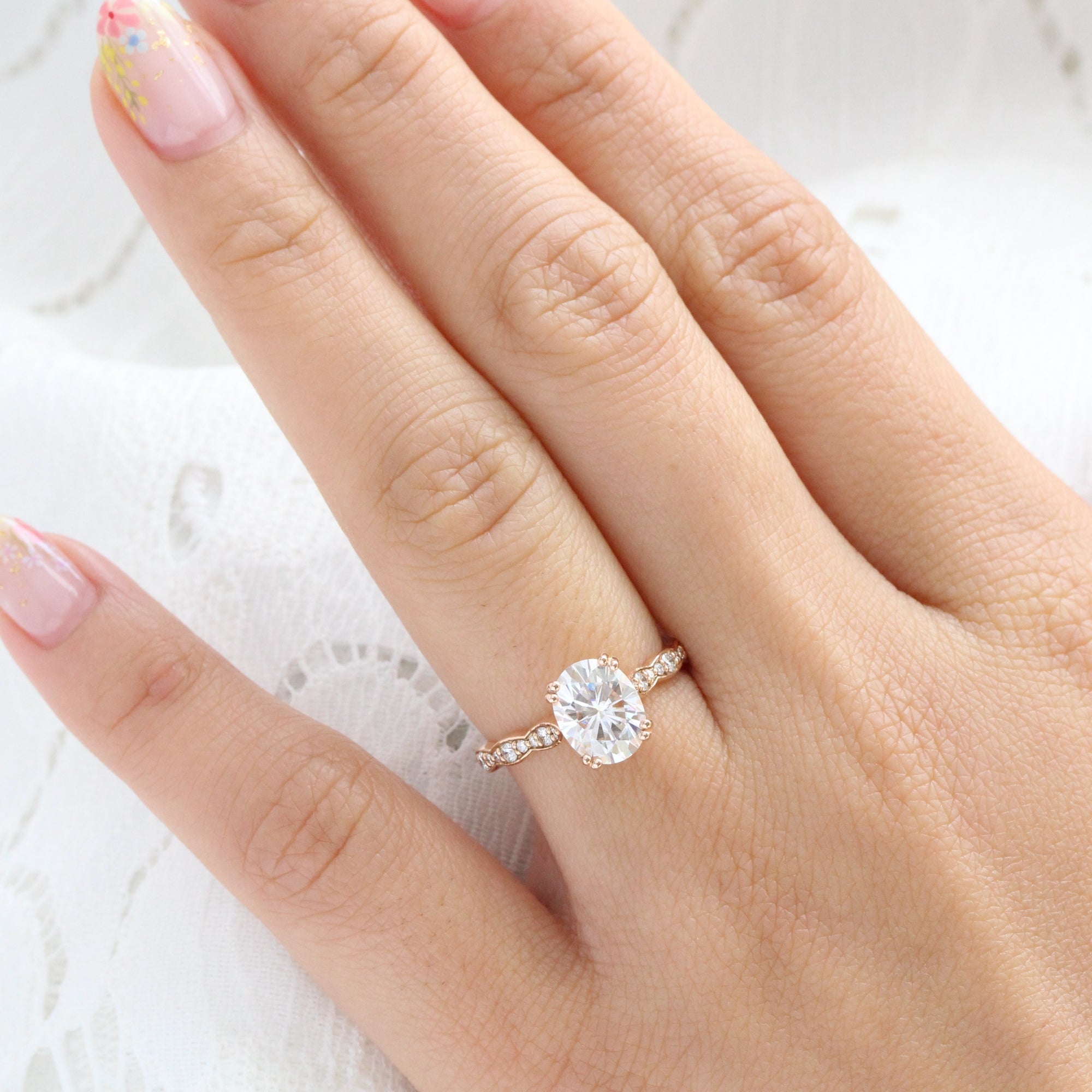 Oval moissanite diamond engagement ring rose gold solitaire moissanite ring la more design jewelry