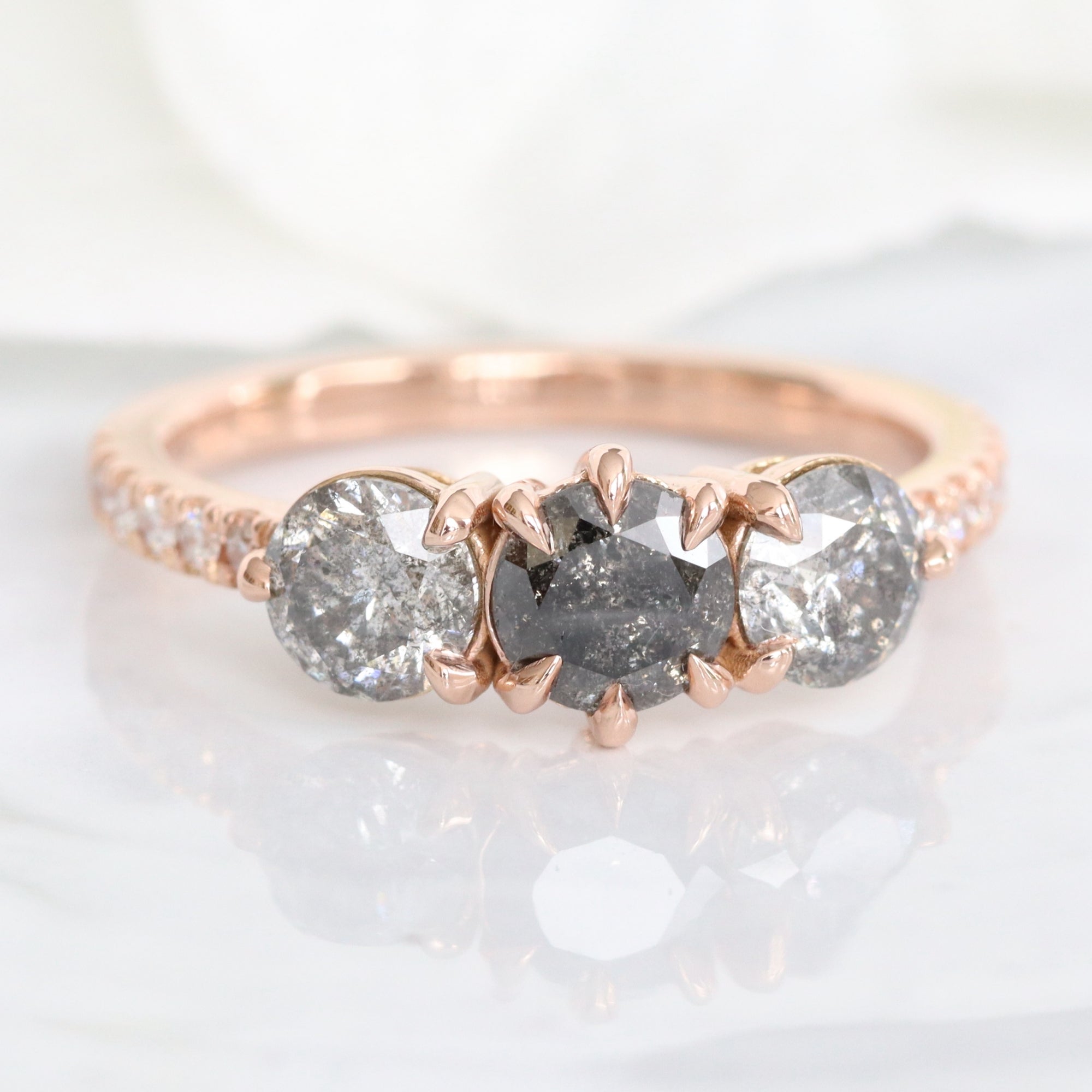 Large Salt and Pepper Diamond Ring Rose Gold Grey Diamond Cluster