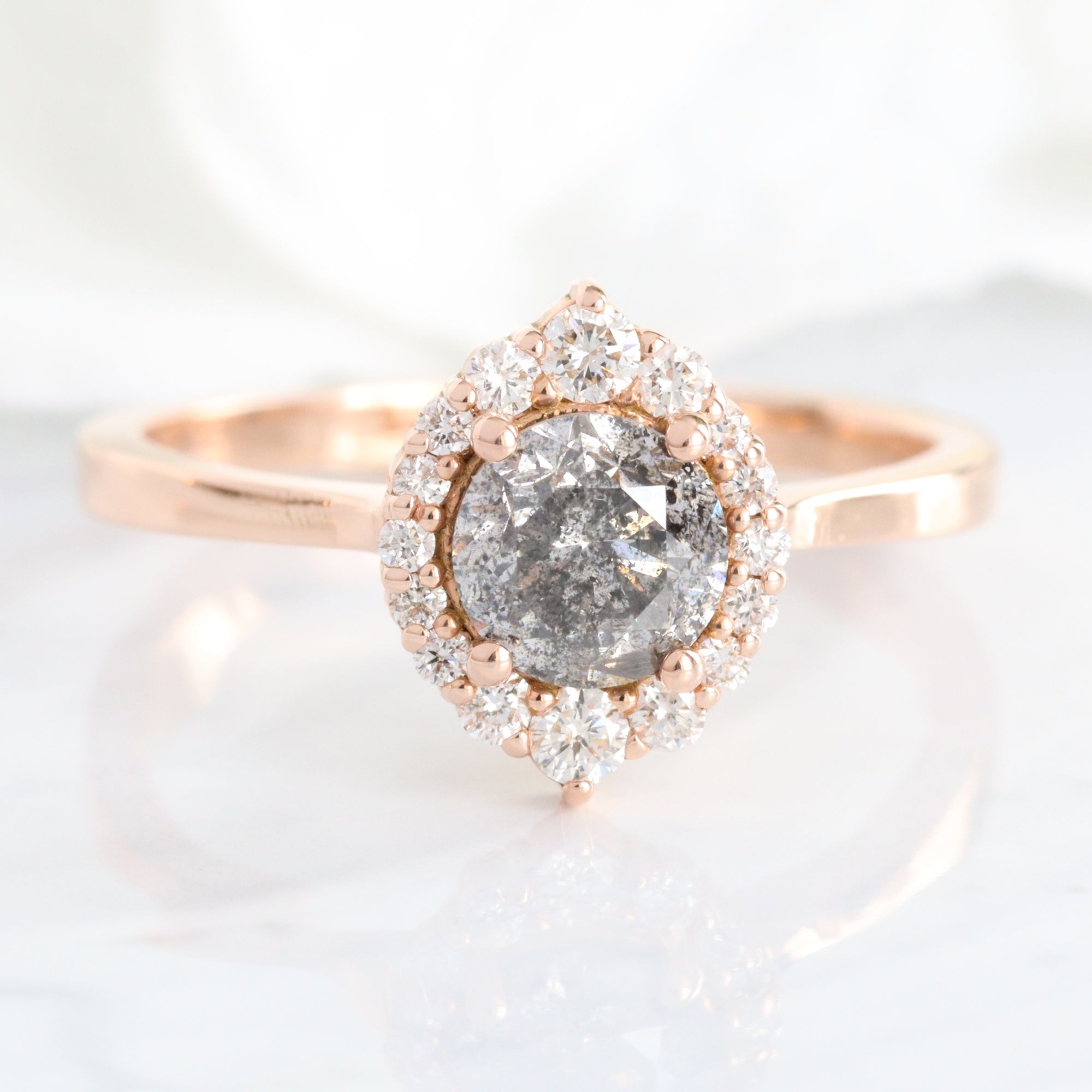 Natural salt and pepper diamond ring rose gold grey diamond halo ring la more design jewelry