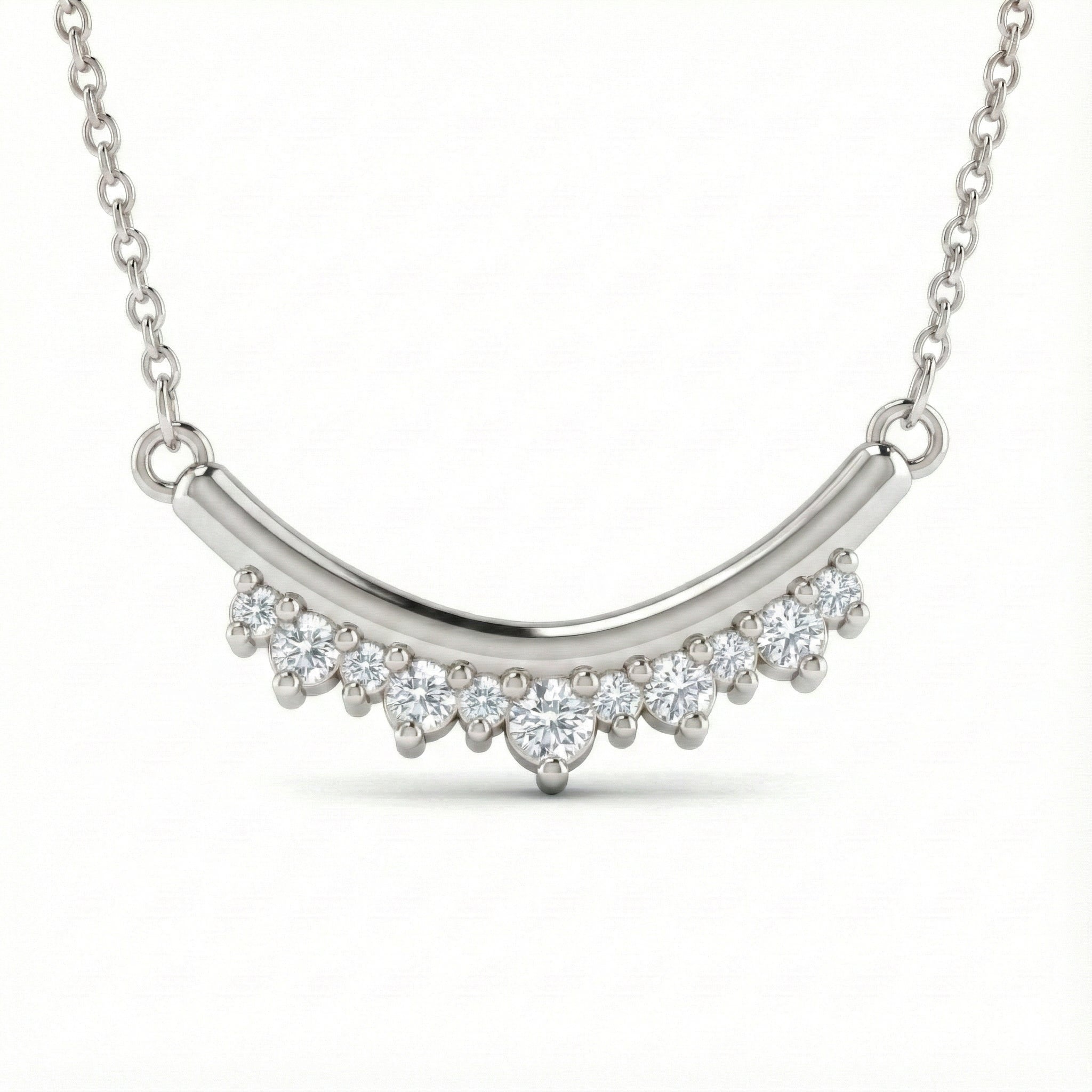 Natural white diamond necklace 14k white gold diamond smile pendant with gold chain by la more design jewelry