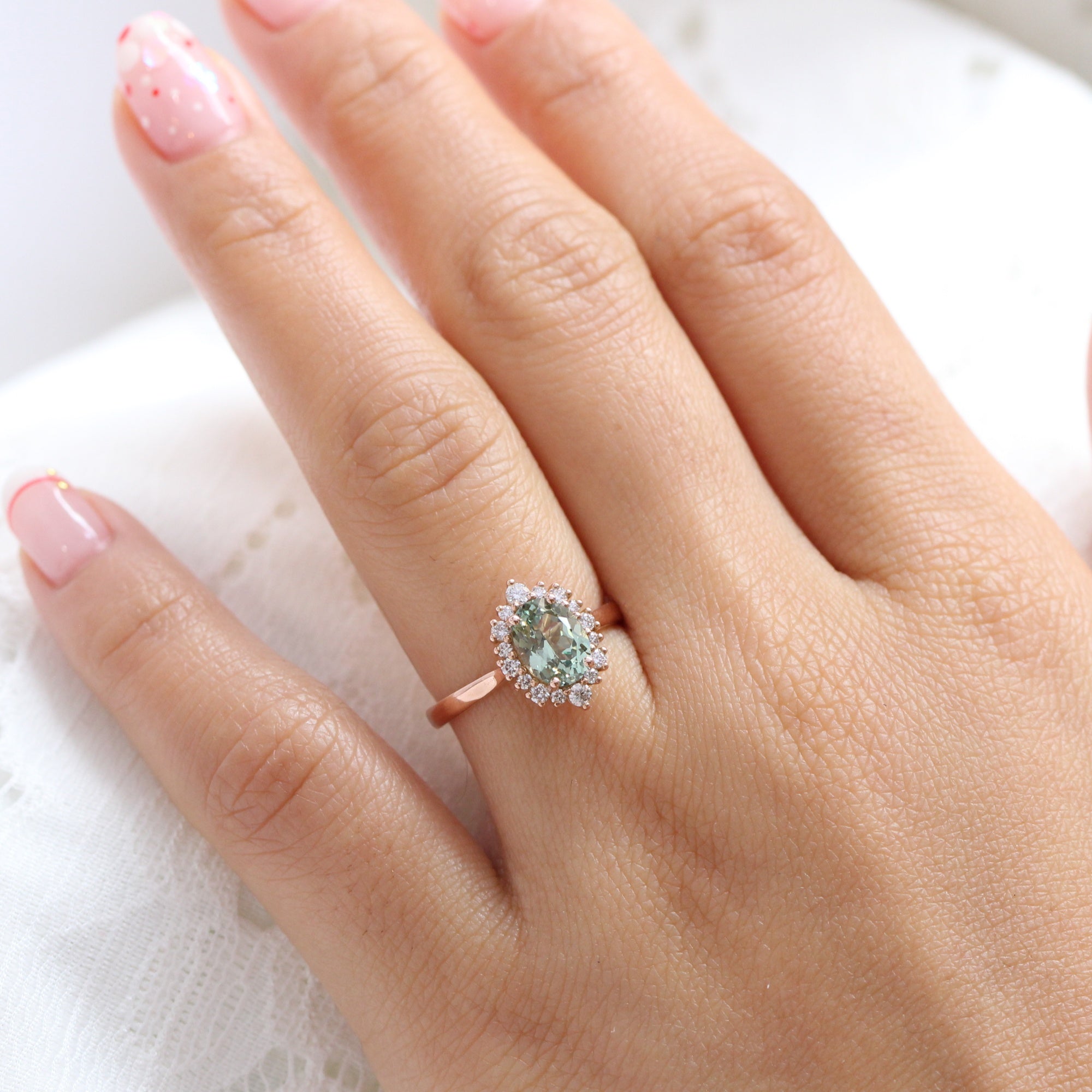 oval green sapphire engagement ring rose gold halo diamond sapphire cluster ring la more design jewelry