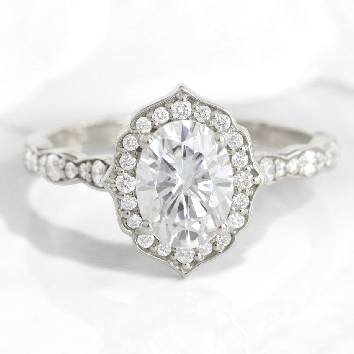 Oval moissanite engagement ring gold vintage halo diamond moissanite ring la more design jewelry