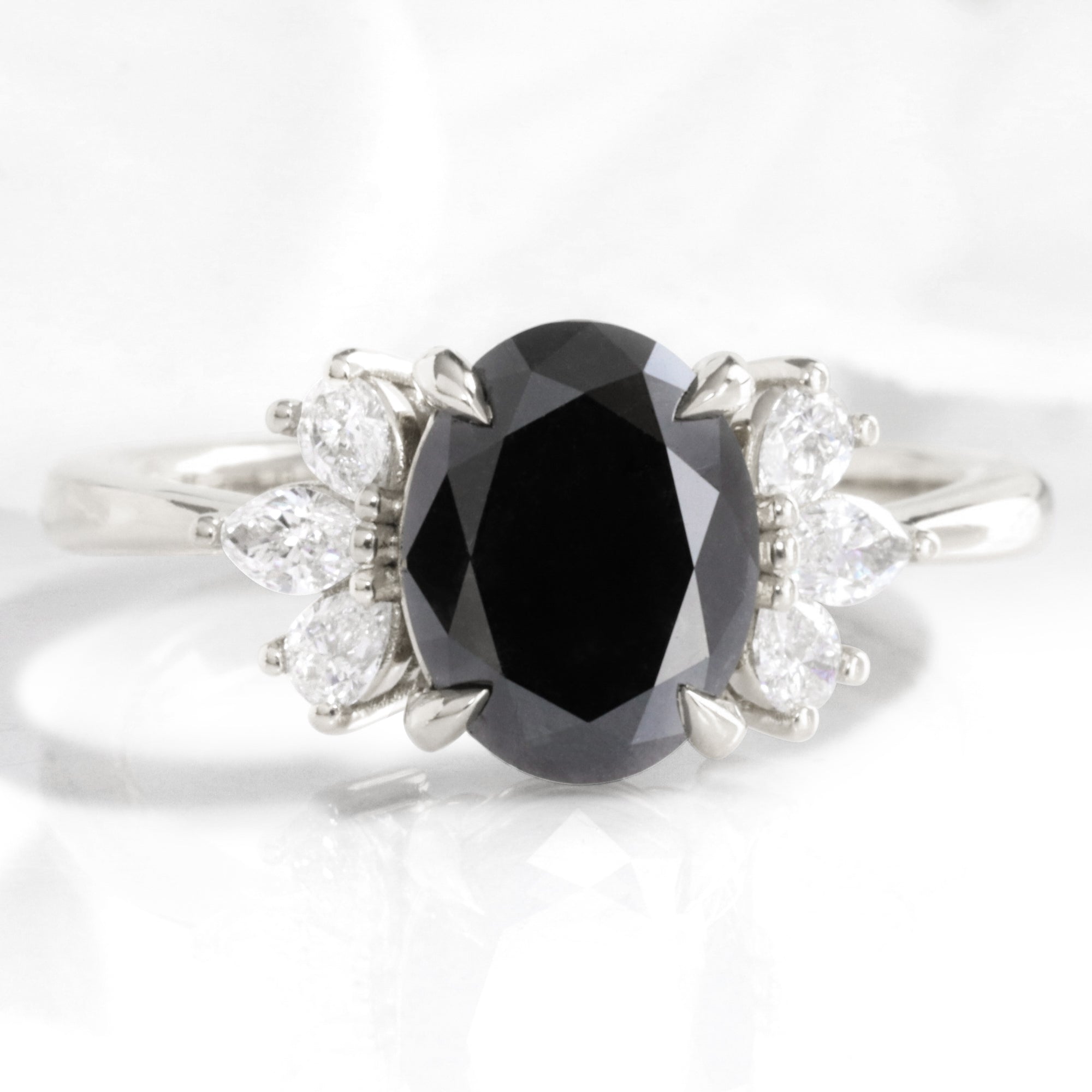 Oval Black Diamond 3 Stone Ring Gold Three Stone Black Diamond 