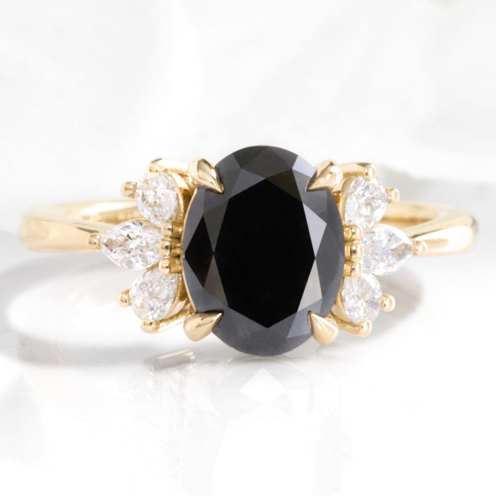 Oval black diamond engagement ring yellow gold 3 stone black diamond cluster ring la more design jewelry