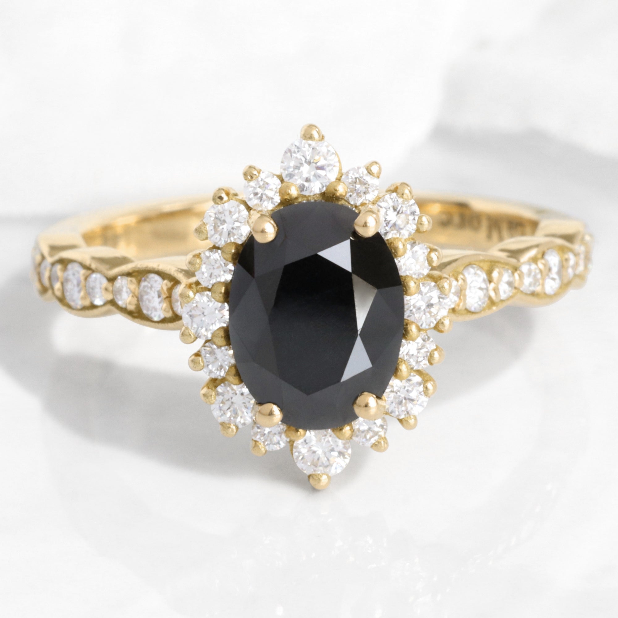 Oval black diamond engagement ring yellow gold black halo diamond ring la more design jewelry