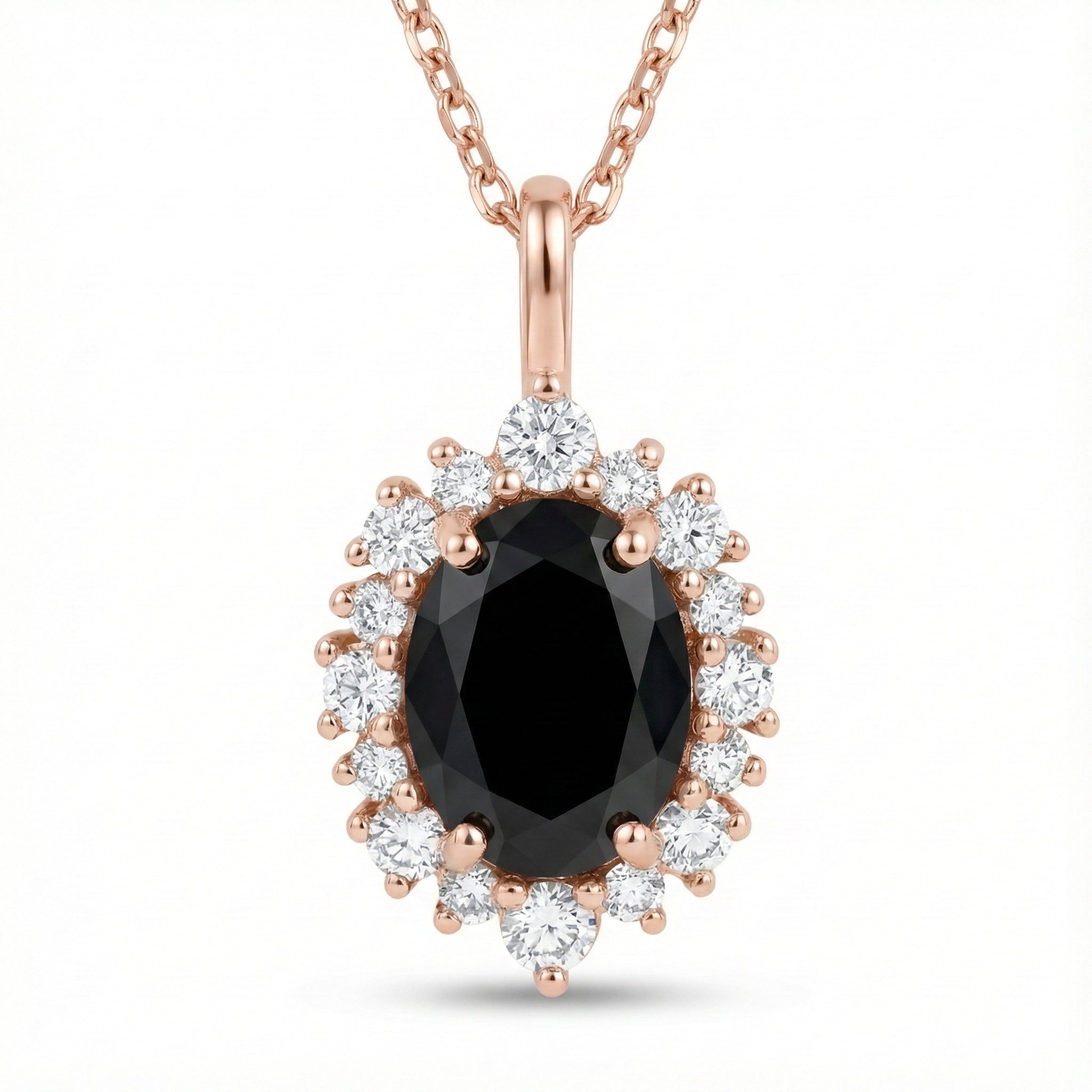 Oval black diamond pendant rose gold tiara halo black diamond necklace la more design jewelry