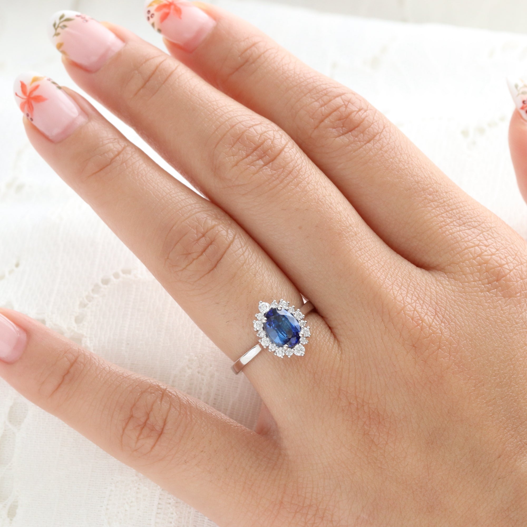 Oval blue sapphire engagement ring white gold halo diamond sapphire ring la more design jewelry