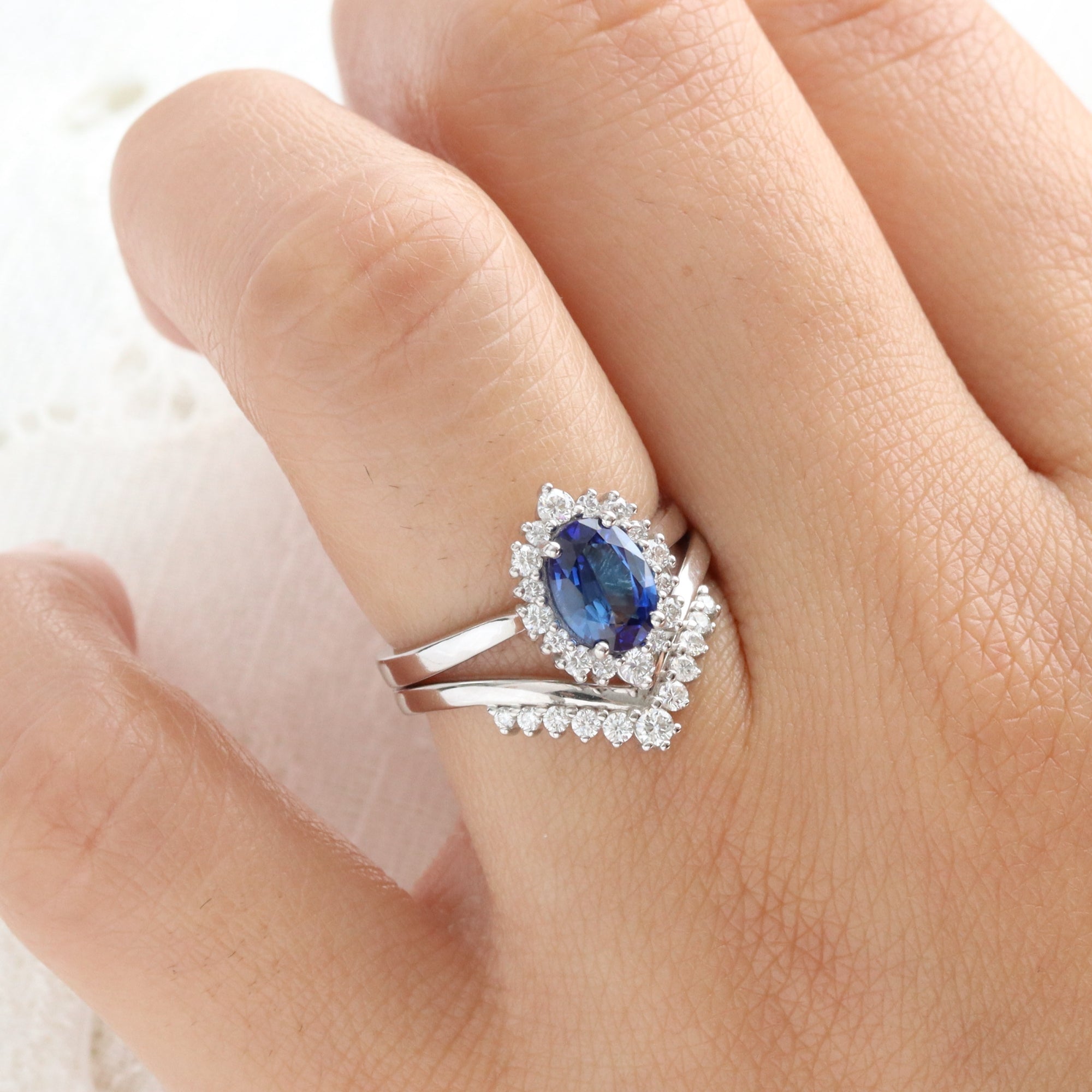 Oval blue sapphire engagement ring white gold halo diamond sapphire ring la more design jewelry