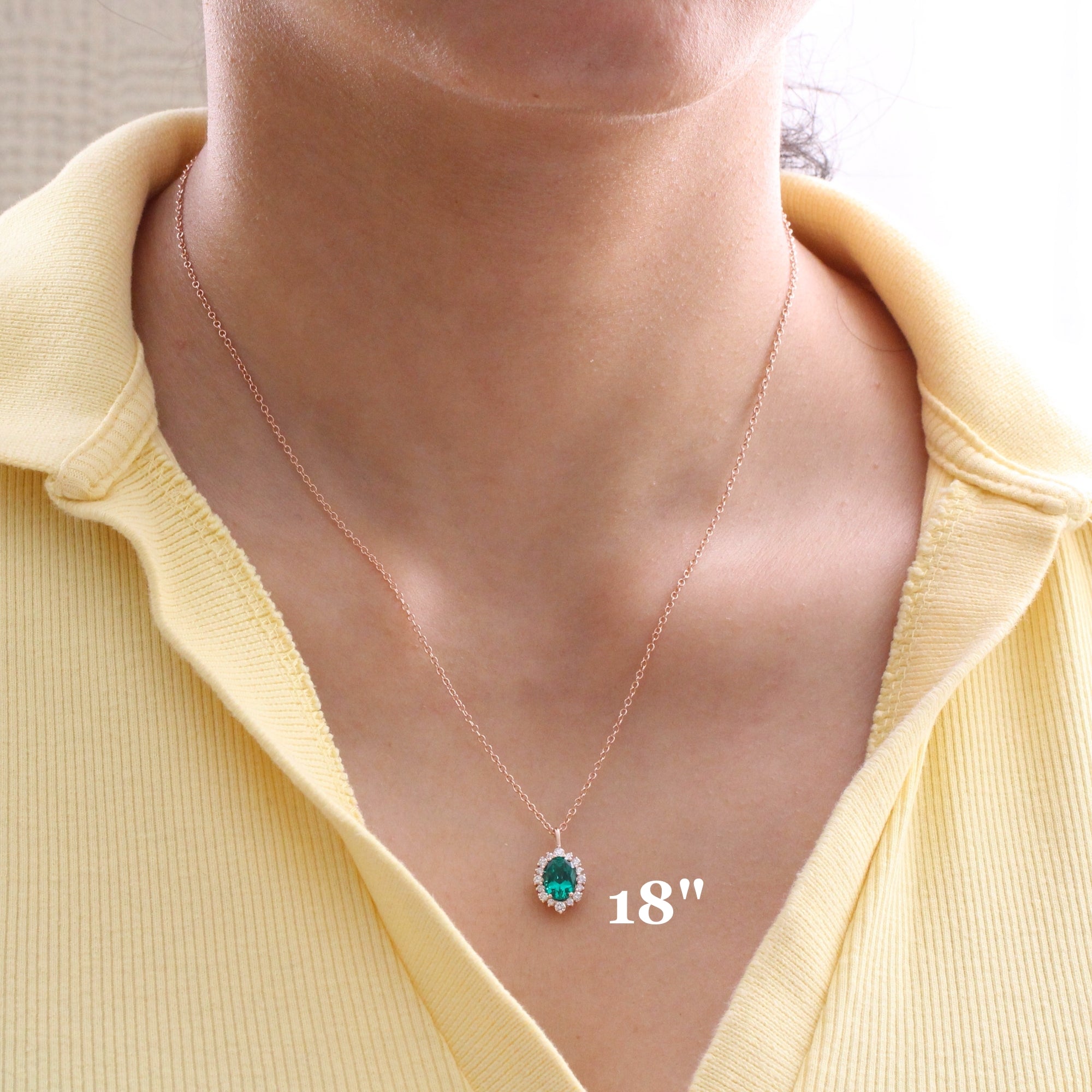 Oval emerald necklace rose gold emerald halo diamond drop pendant necklace la more design jewelry