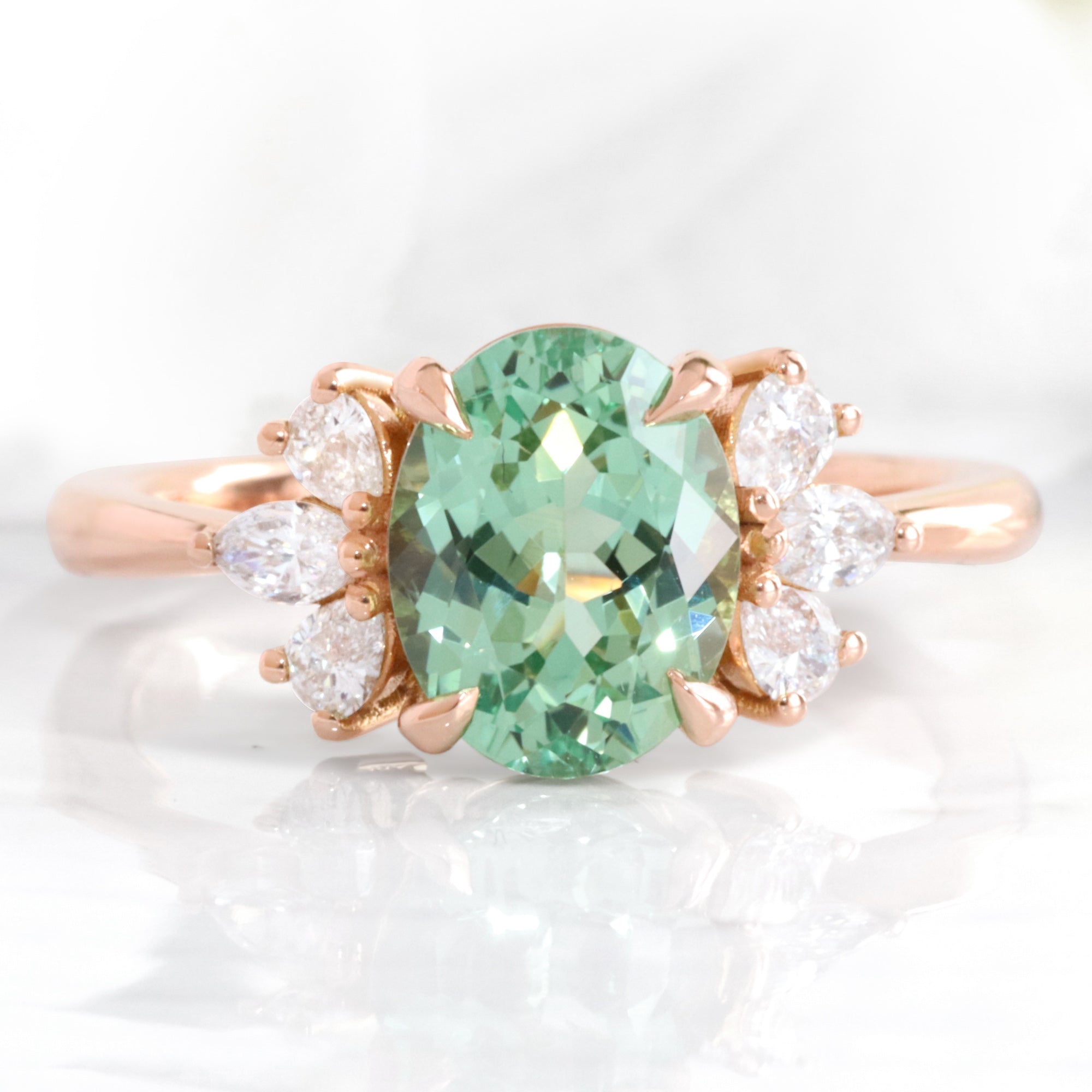 Green Sapphire Stone Engagement Ring Gold Oval Sapphire Diamond