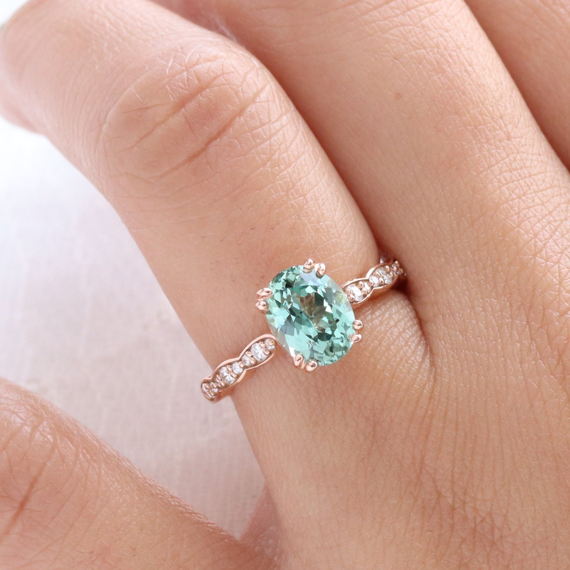 Oval green sapphire ring rose gold solitaire sapphire diamond engagement ring la more design jewelry