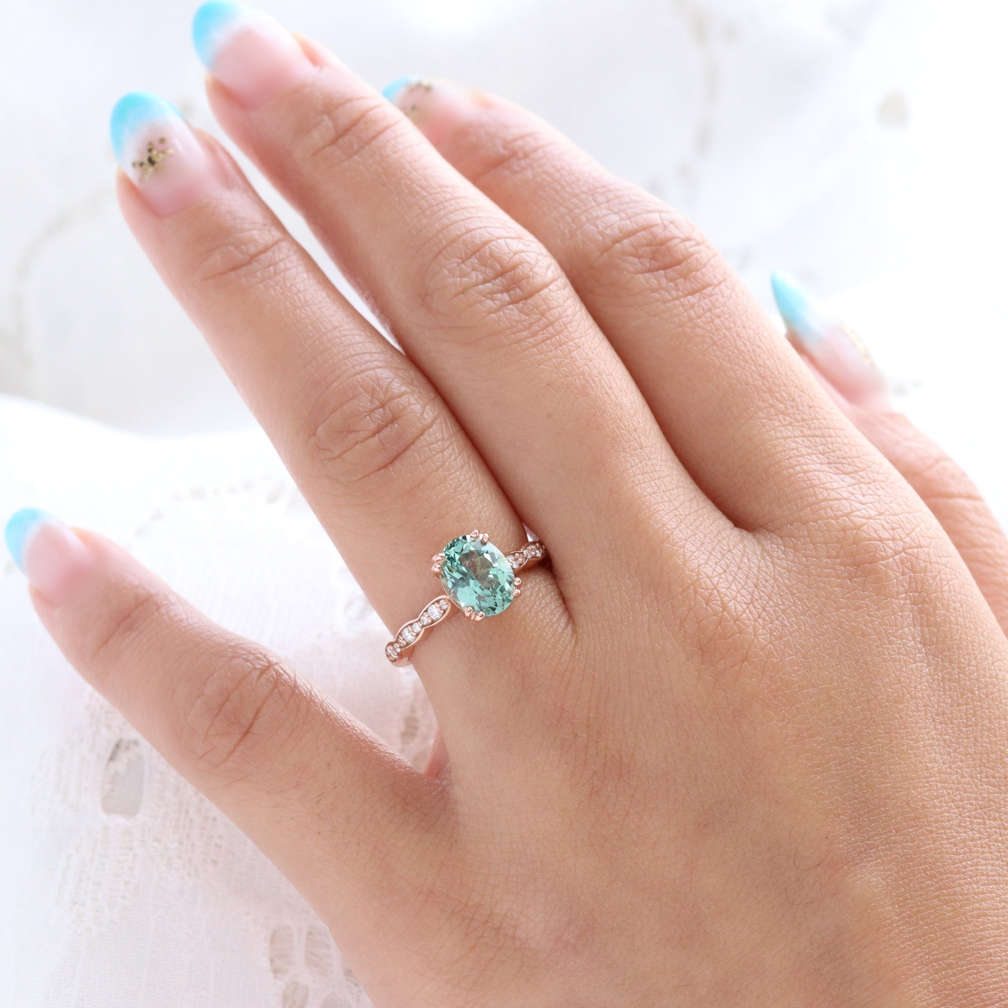 Oval green sapphire ring rose gold solitaire sapphire diamond engagement ring la more design jewelry