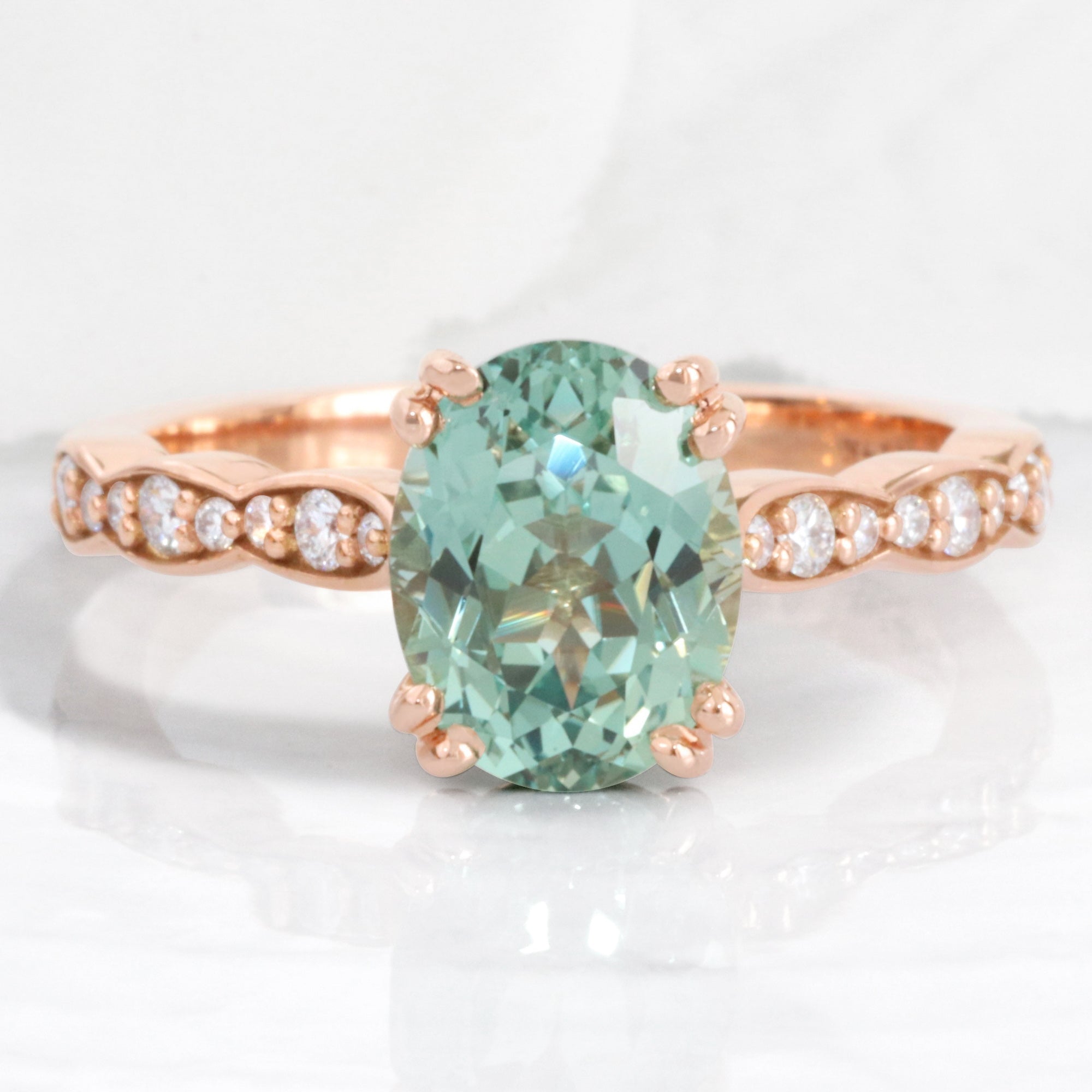 Oval green sapphire ring rose gold solitaire sapphire diamond engagement ring la more design jewelry