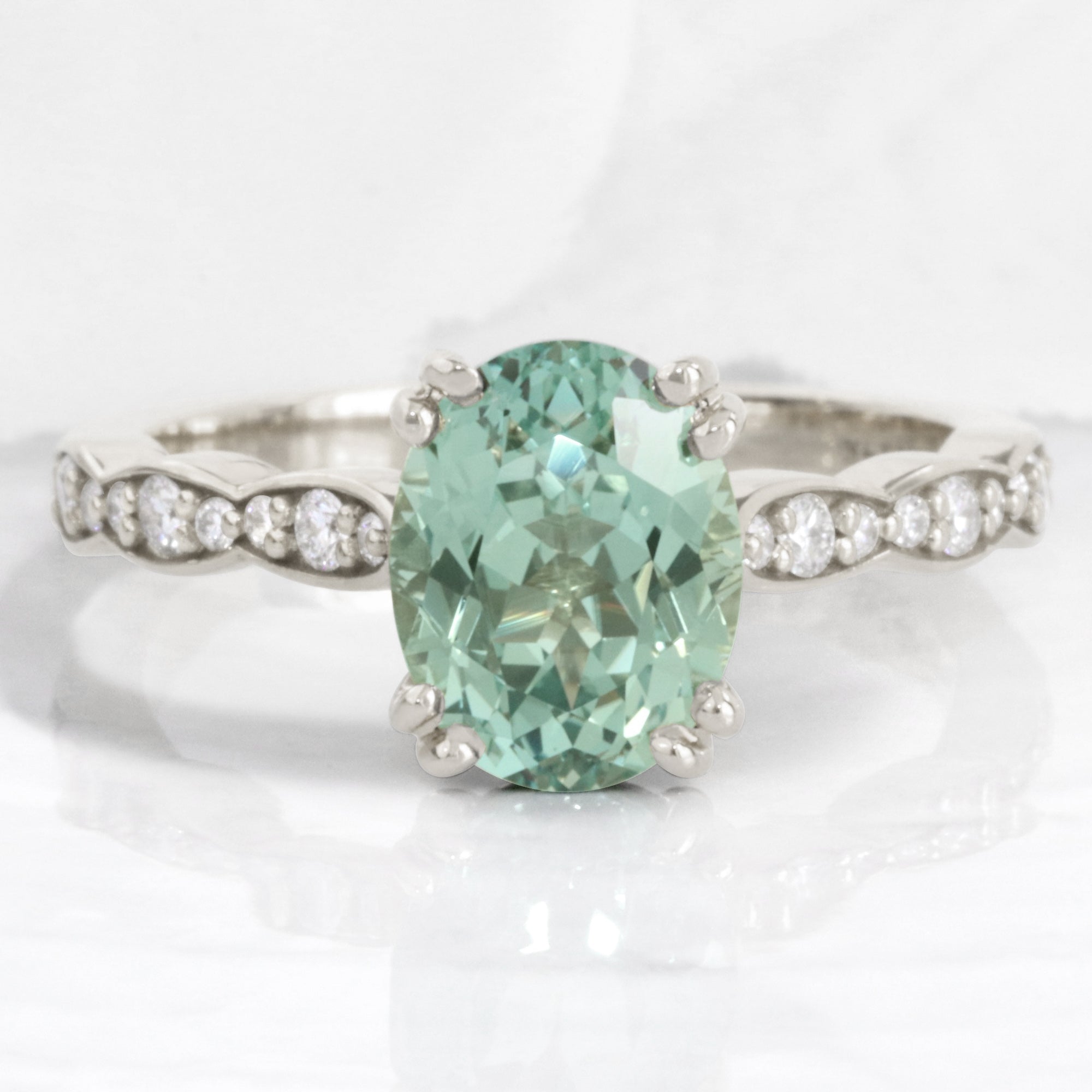 Oval green sapphire ring white gold solitaire sapphire diamond engagement ring la more design jewelry
