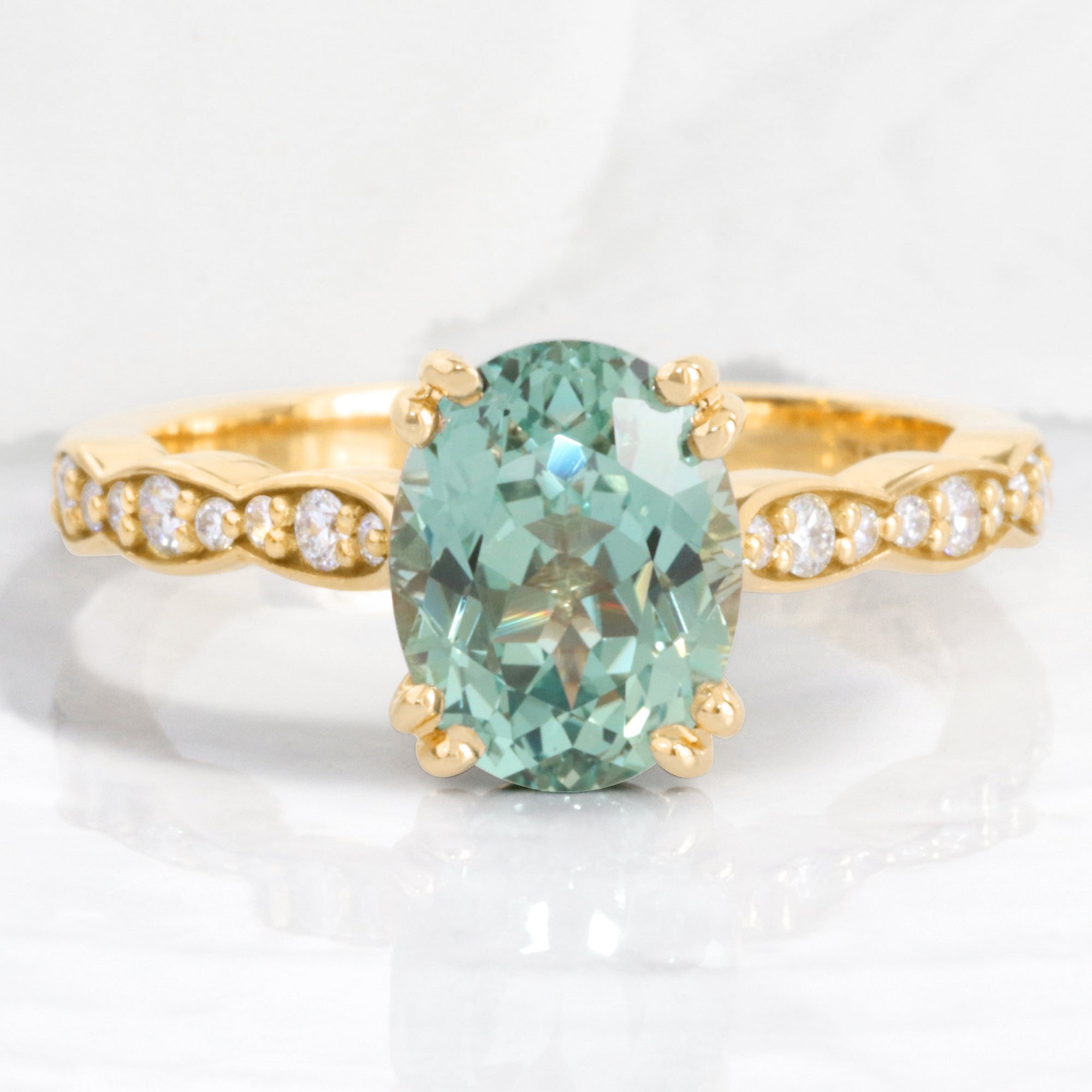 Oval green sapphire ring yellow gold solitaire sapphire diamond engagement ring la more design jewelry