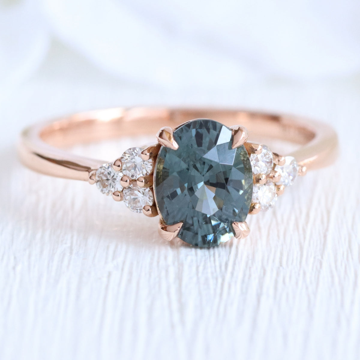 Oval grey spinel diamond ring rose gold 3 stone engagement ring la more design jewelry