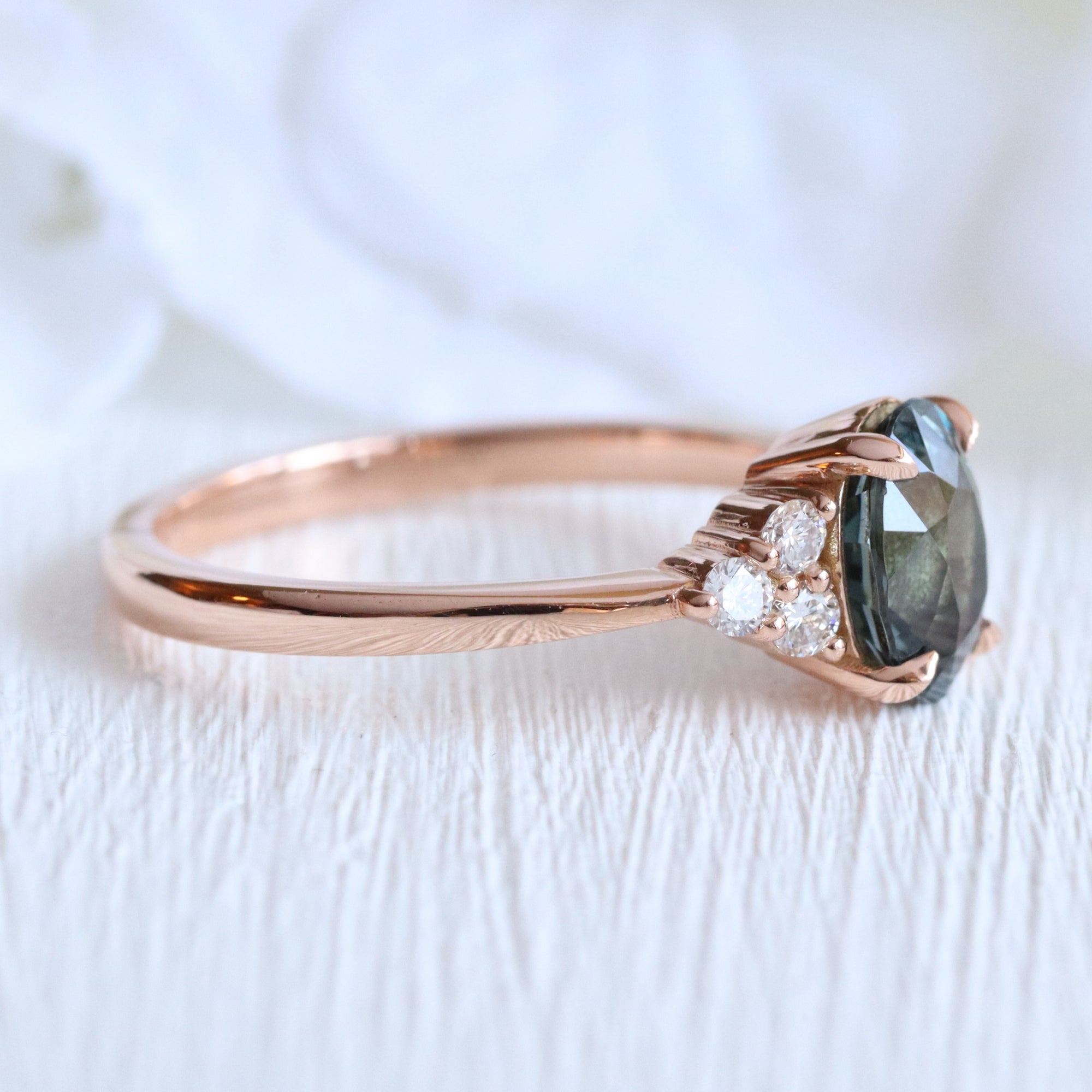 Oval grey spinel diamond ring rose gold 3 stone engagement ring la more design jewelry