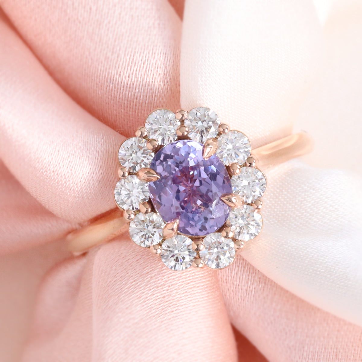 Oval lavender purple sapphire ring rose gold large diamond halo sapphire ring la more design jewelry