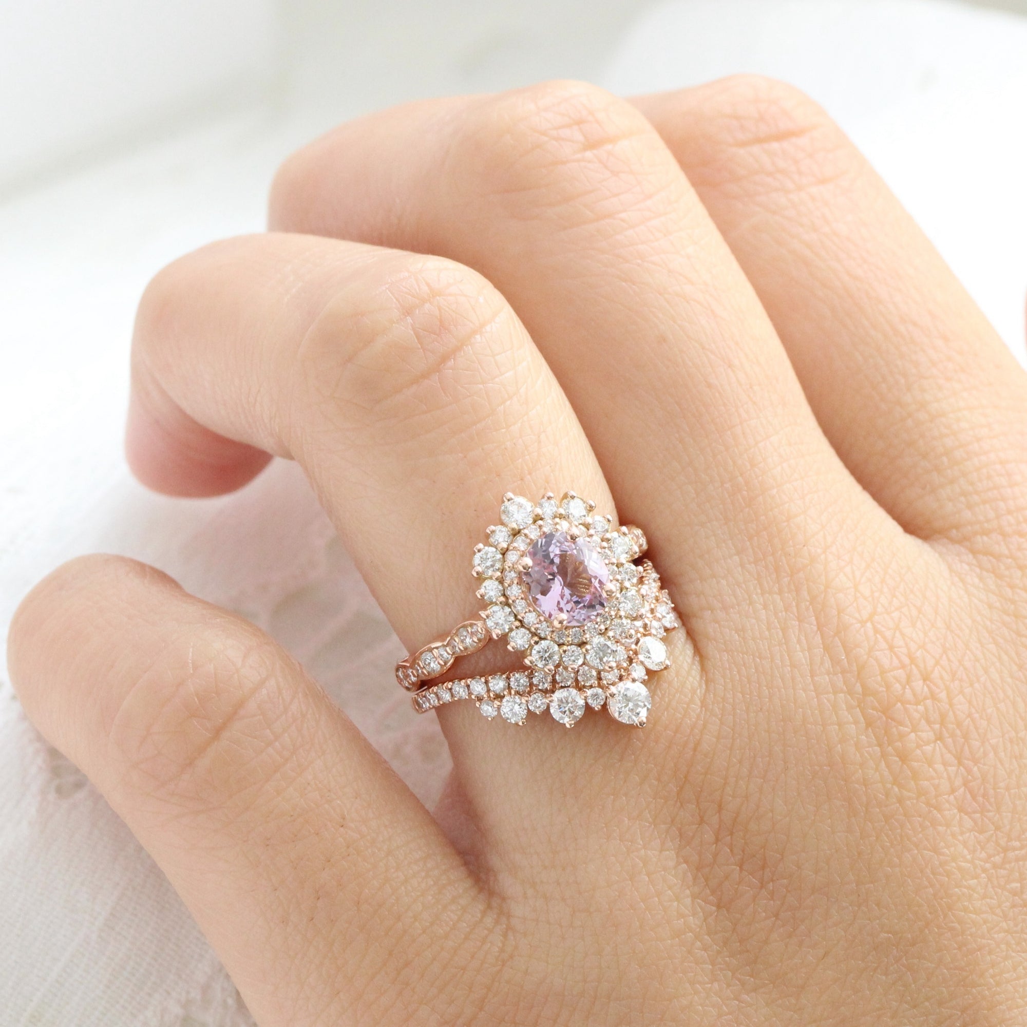 Oval lavender sapphire ring rose gold double halo diamond engagement ring la more design jewelry