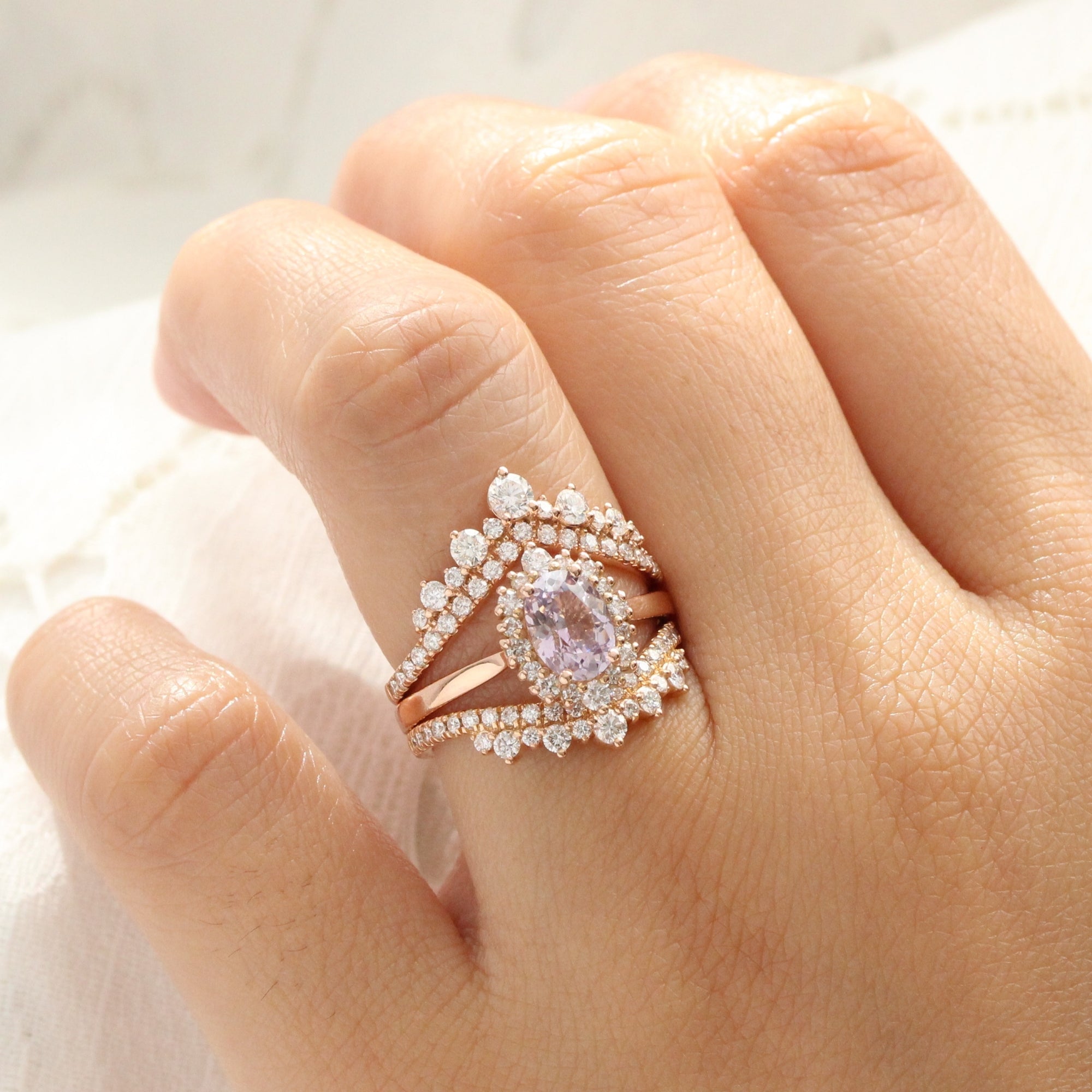 Oval lavender sapphire ring rose gold halo diamond sapphire engagement ring la more design jewelry