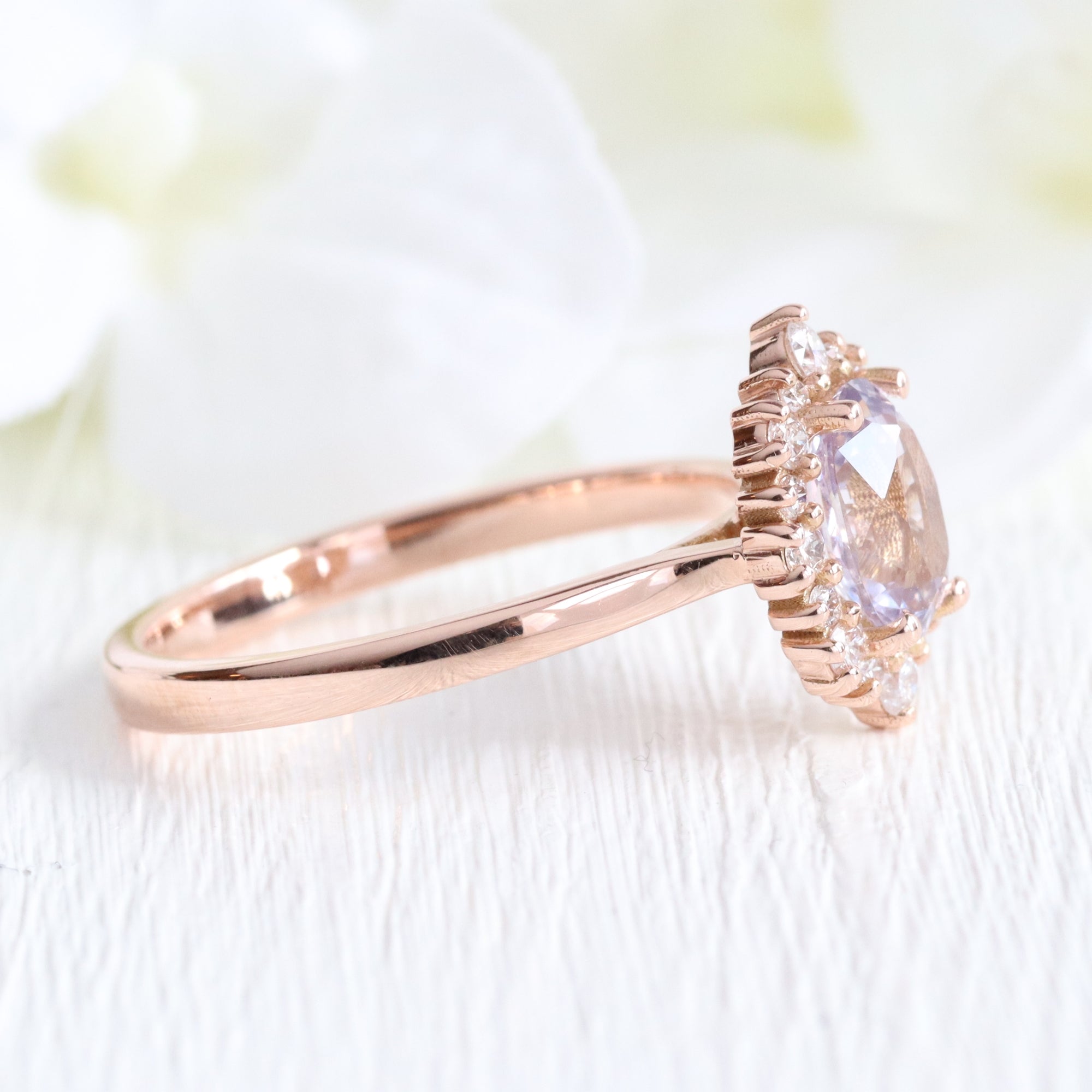 Oval lavender sapphire ring rose gold halo diamond sapphire engagement ring la more design jewelry