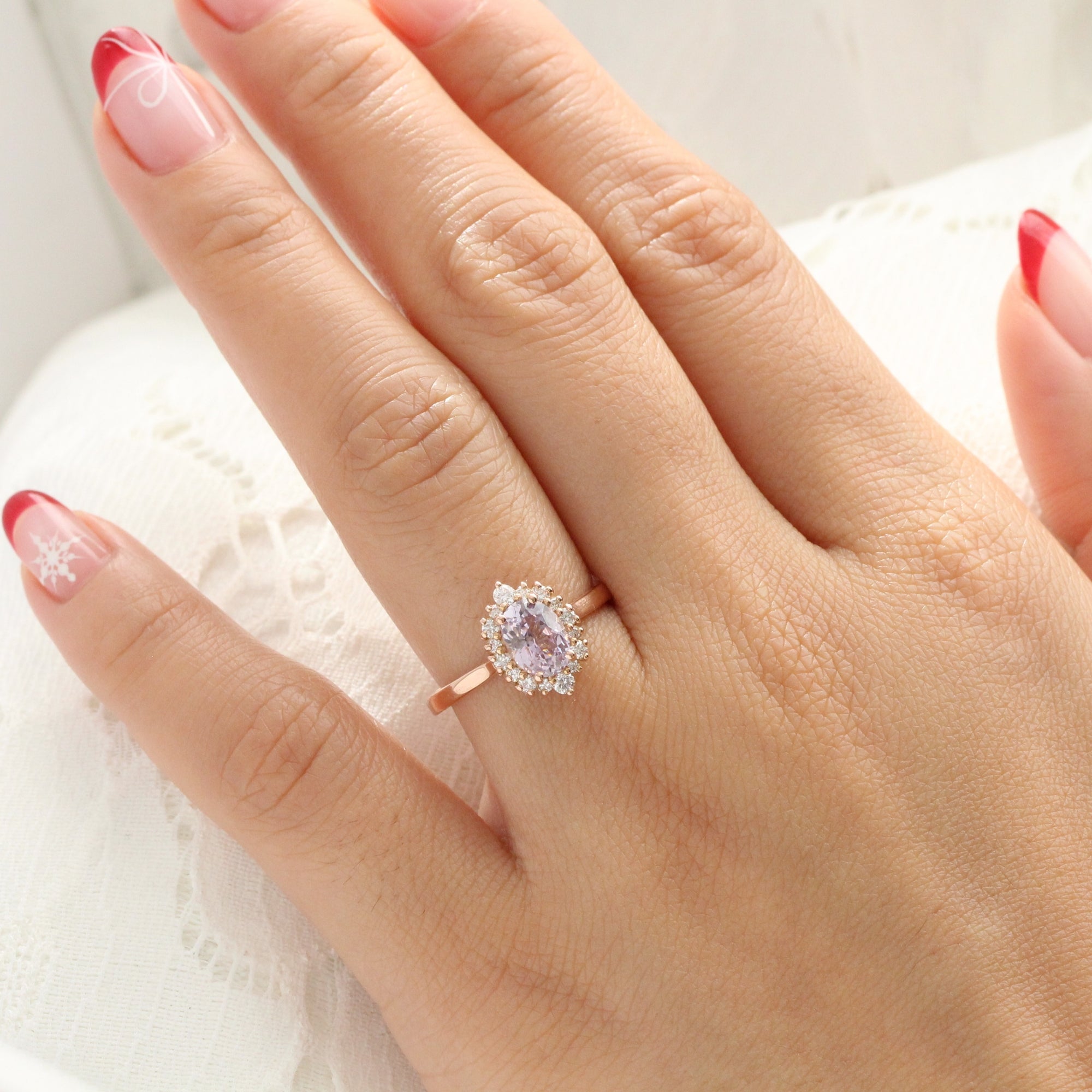 Oval lavender sapphire ring rose gold halo diamond sapphire engagement ring la more design jewelry