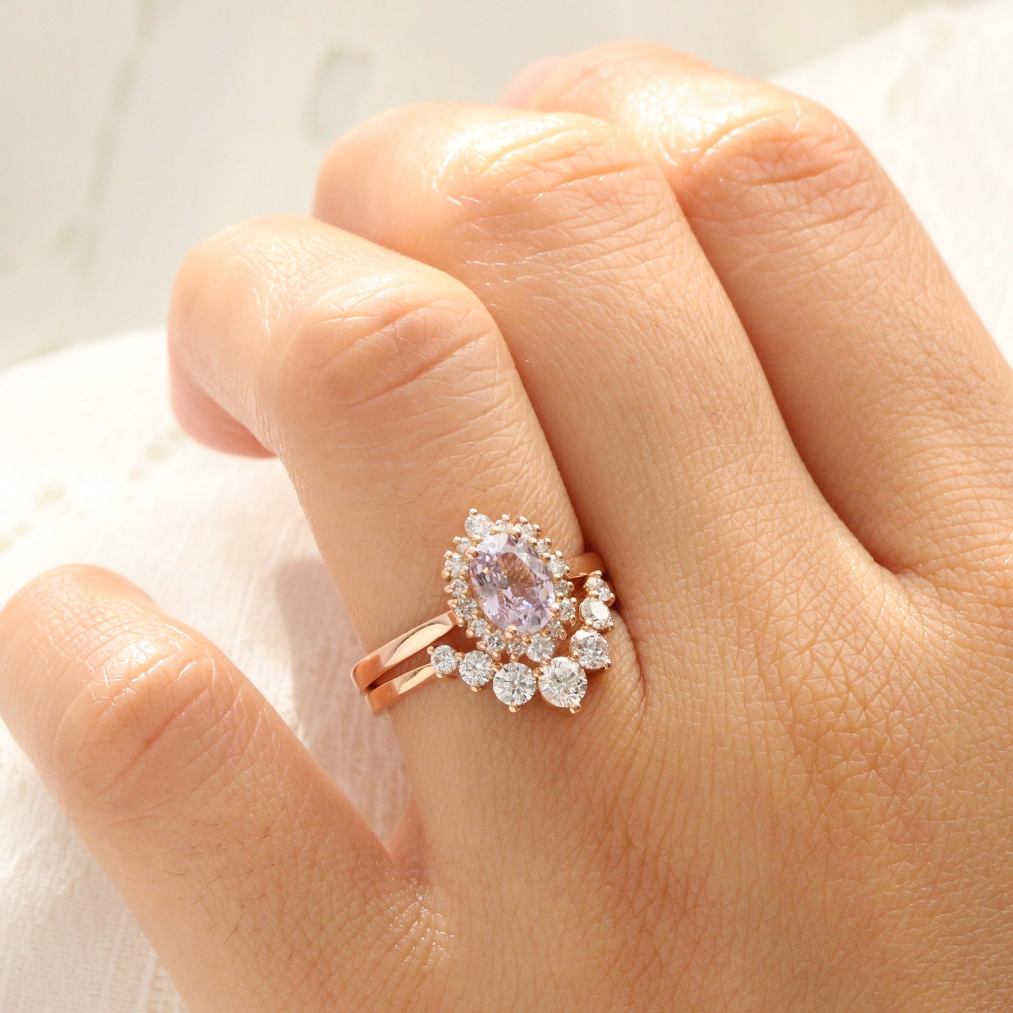 Oval lavender sapphire ring rose gold halo diamond sapphire engagement ring la more design jewelry