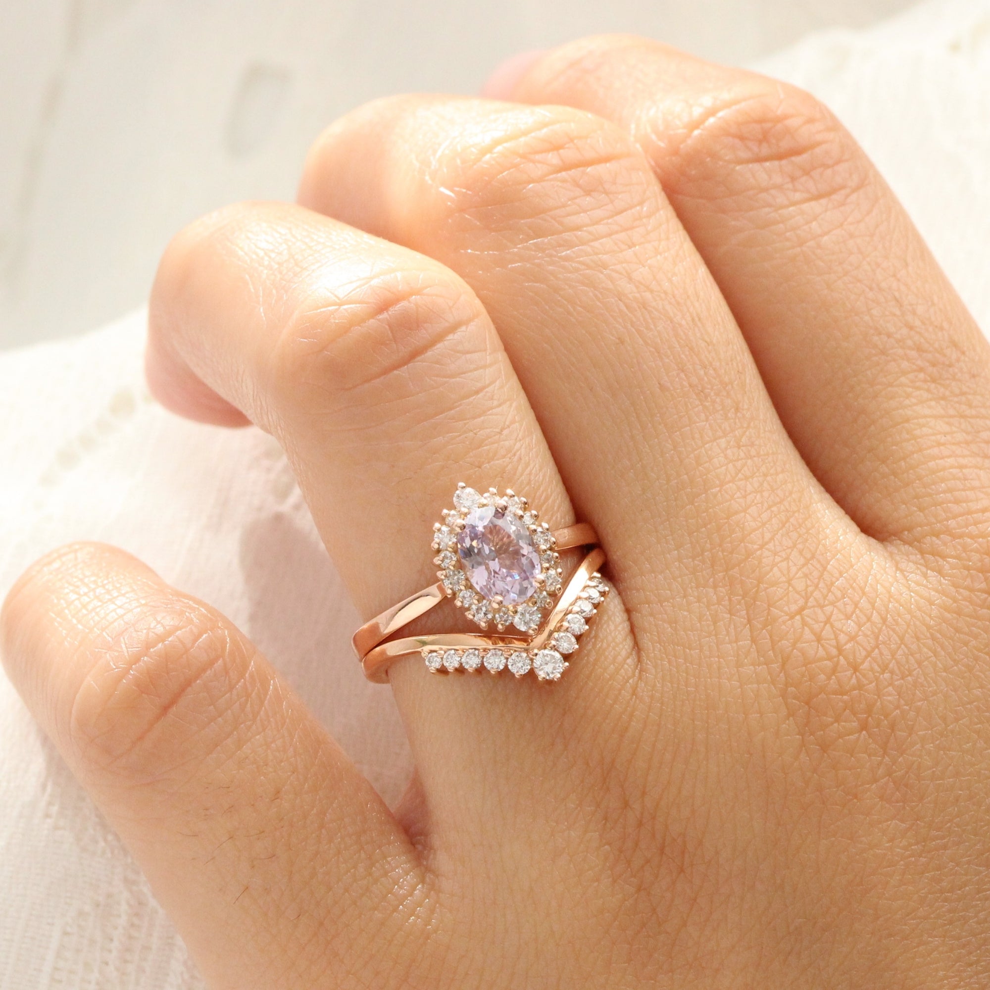 Oval lavender sapphire ring rose gold halo diamond sapphire engagement ring la more design jewelry
