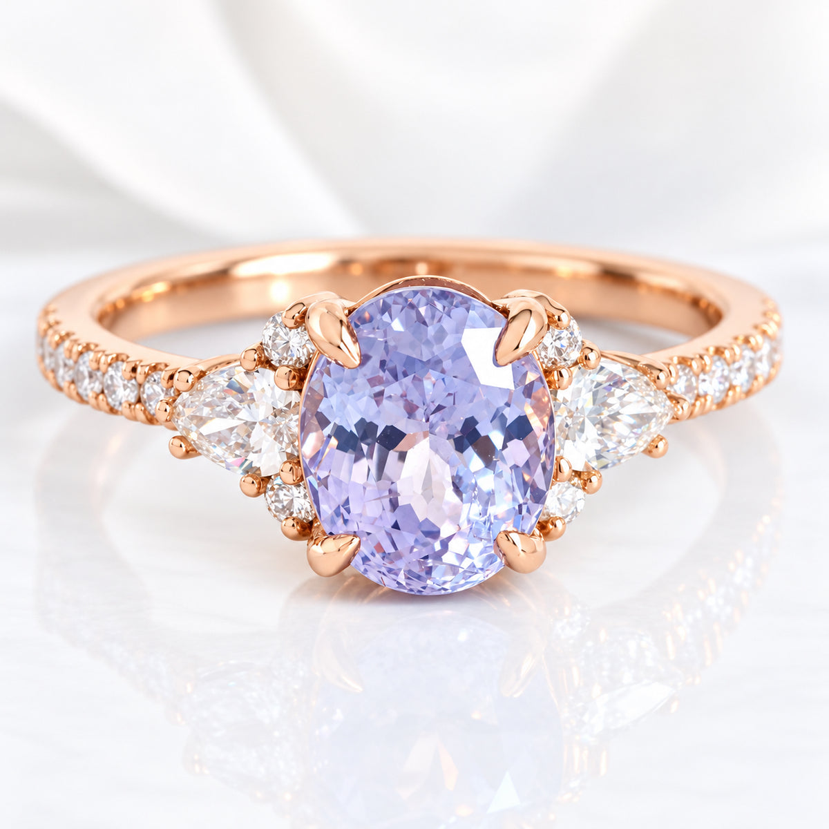 Oval lavender sapphire ring rose gold light purple sapphire diamond 3 stone ring la more design jewelry