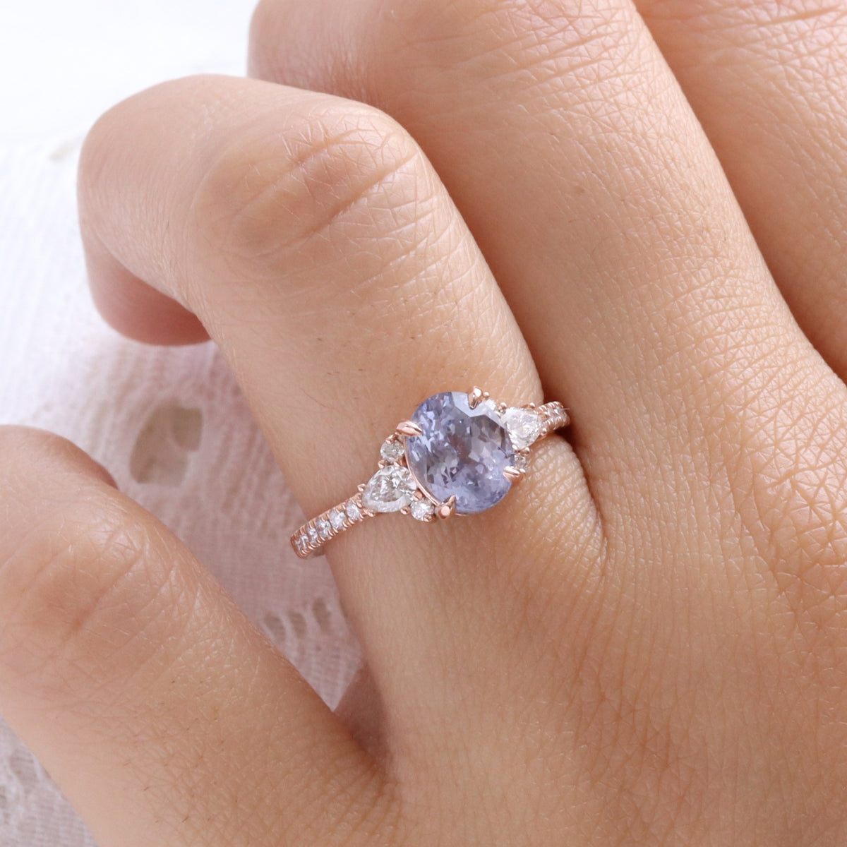 Oval lavender sapphire ring rose gold light purple sapphire diamond 3 stone ring la more design jewelry
