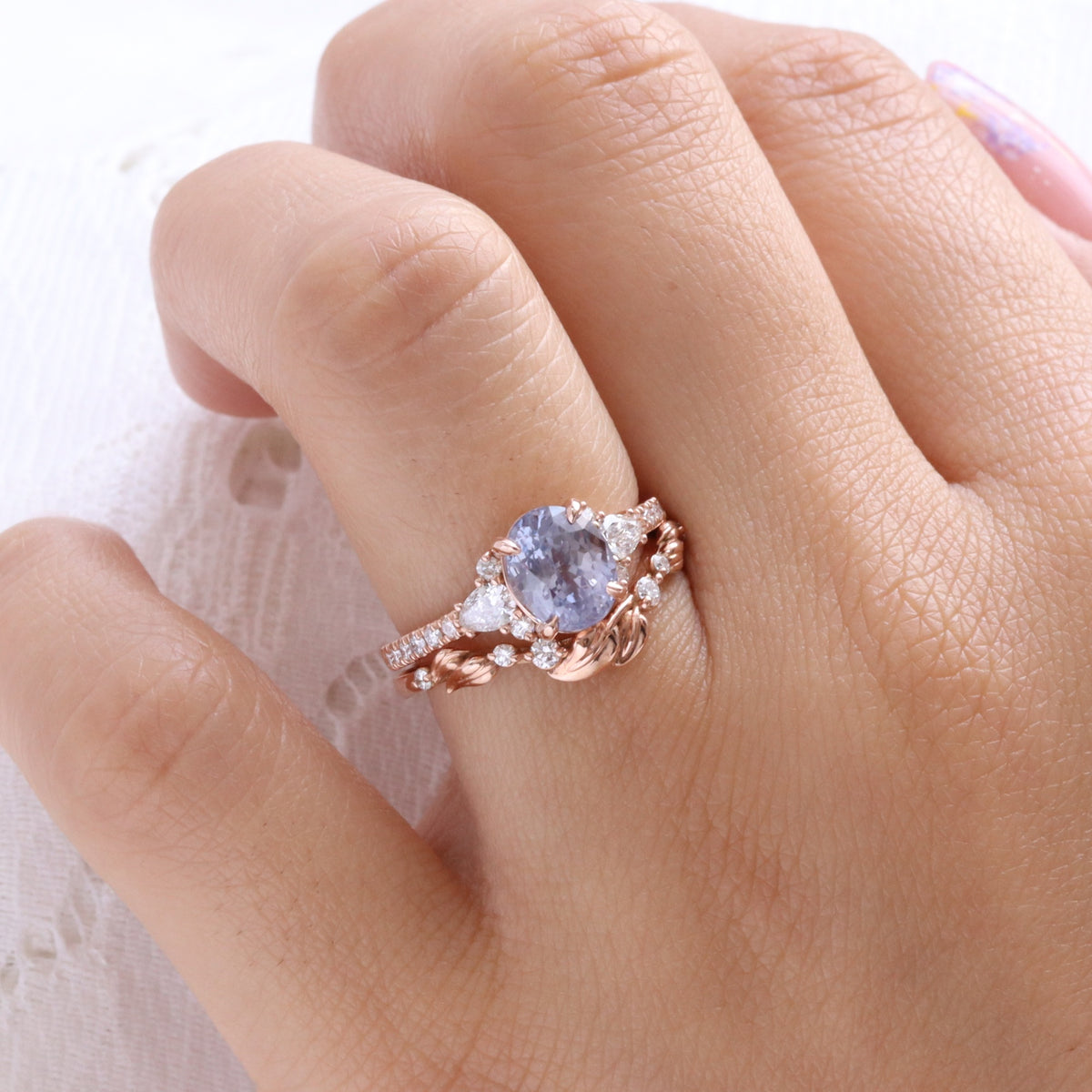 Oval lavender sapphire ring rose gold light purple sapphire diamond 3 stone ring la more design jewelry