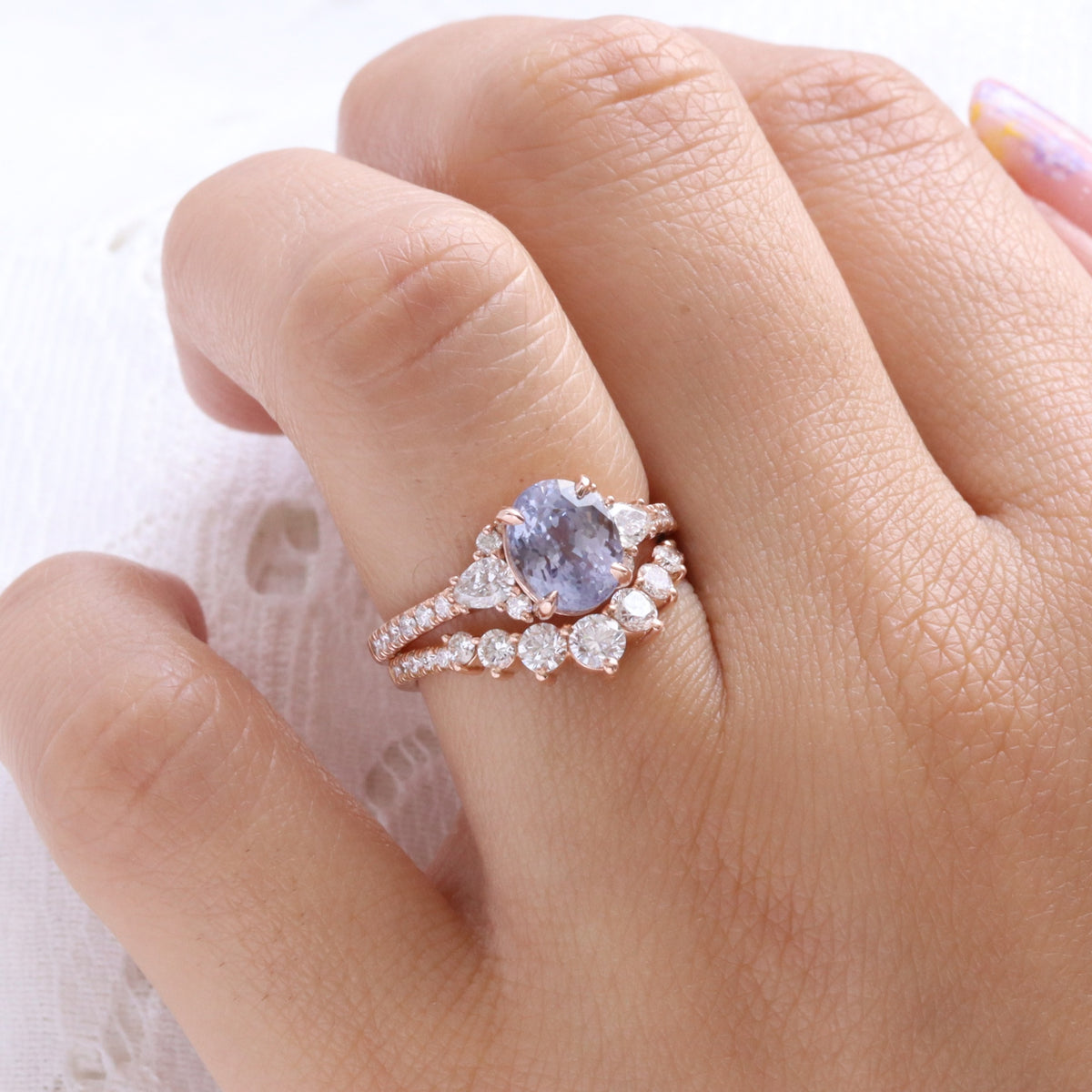 Oval lavender sapphire ring rose gold light purple sapphire diamond 3 stone ring la more design jewelry