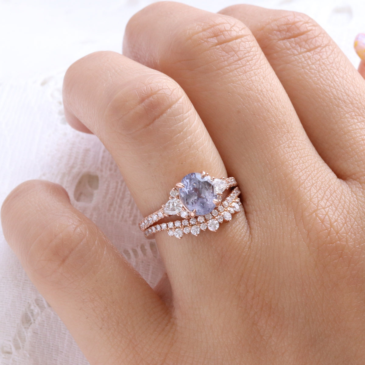 Oval lavender sapphire ring rose gold light purple sapphire diamond 3 stone ring la more design jewelry