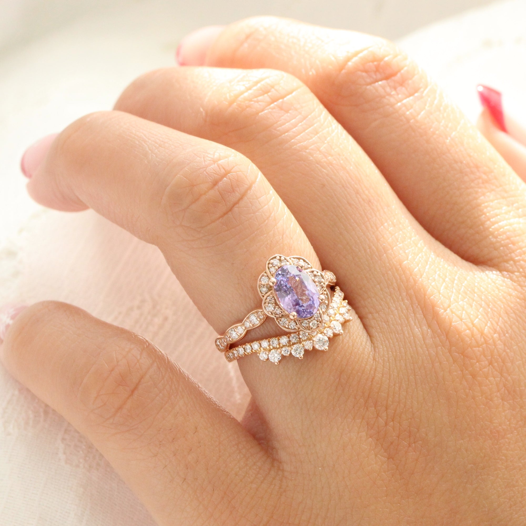 Oval lavender sapphire ring rose gold vintage style sapphire engagement ring la more design jewelry