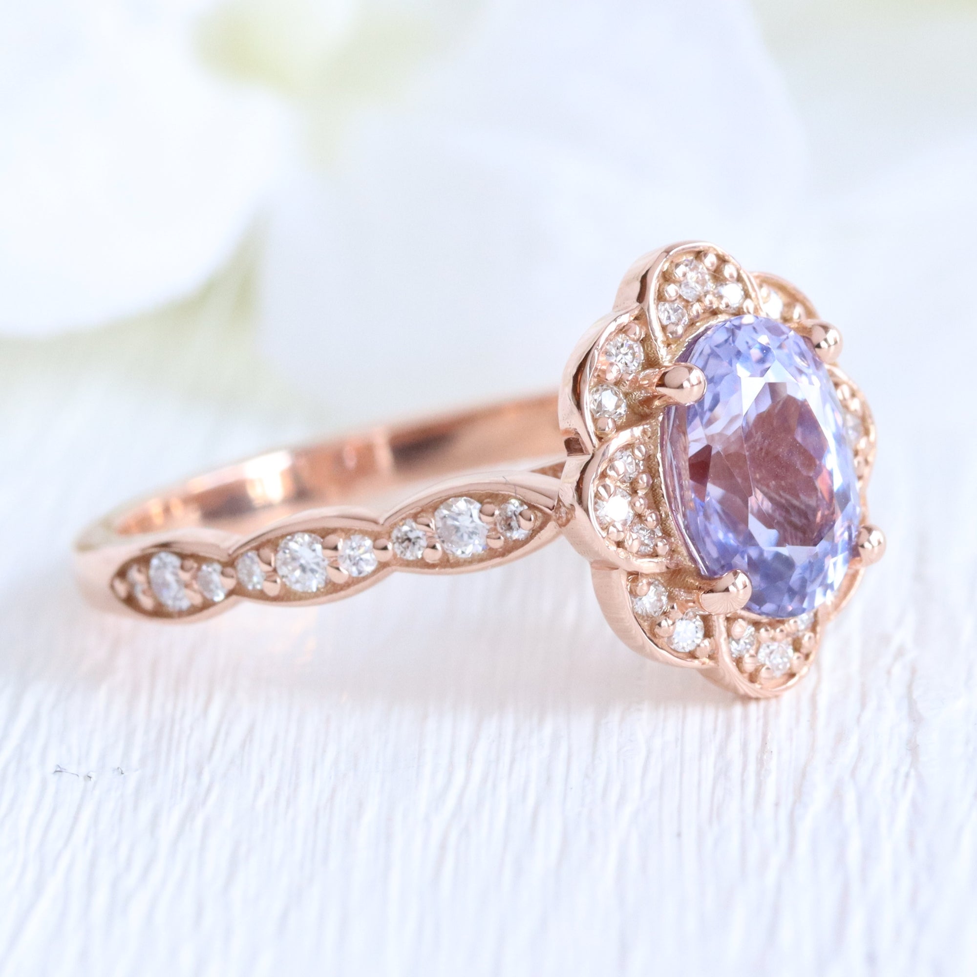 Oval lavender sapphire ring rose gold vintage style sapphire engagement ring la more design jewelry