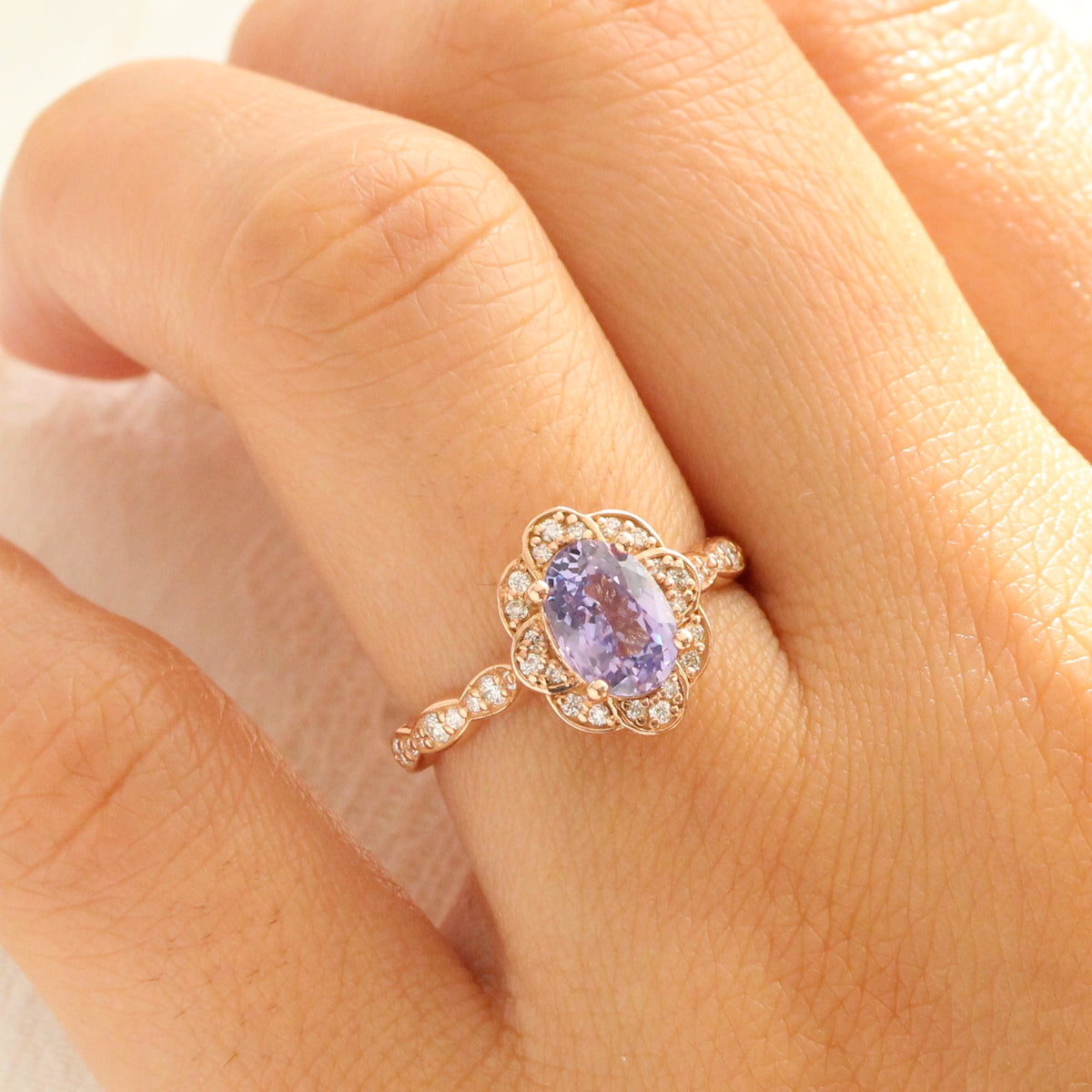 Oval lavender sapphire ring rose gold vintage style sapphire engagement ring la more design jewelry