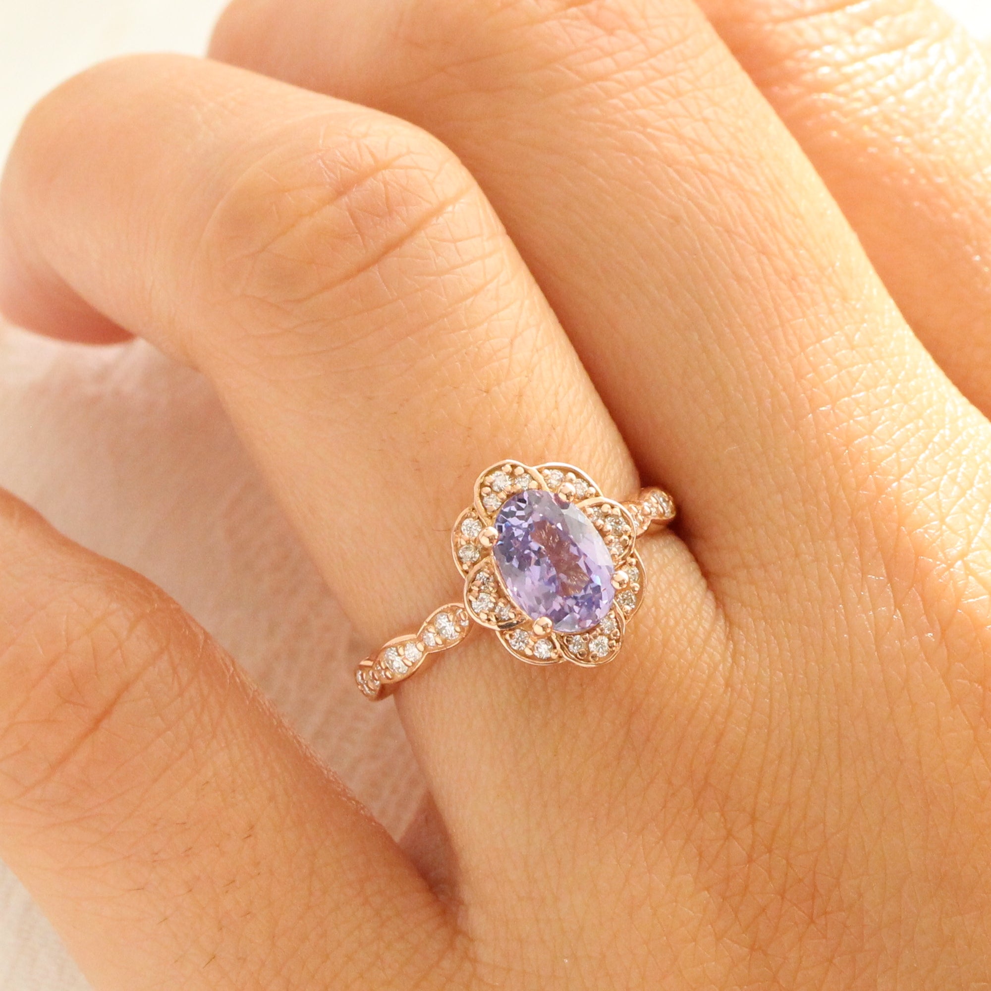 Oval lavender sapphire ring rose gold vintage style sapphire engagement ring la more design jewelry