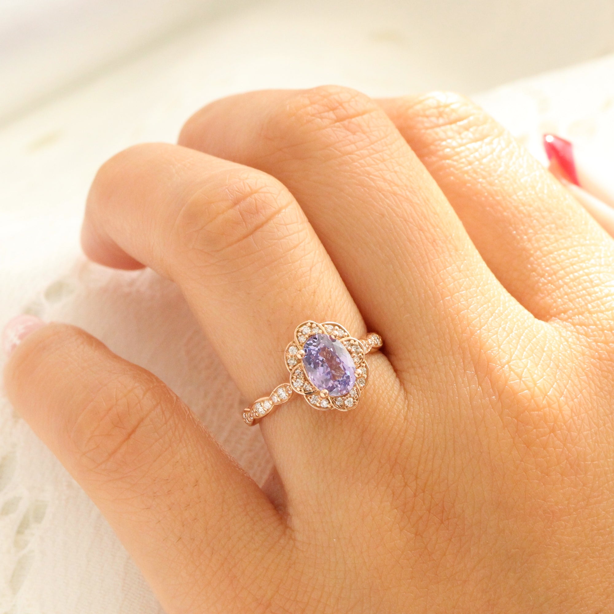 Oval lavender sapphire ring rose gold vintage style sapphire engagement ring la more design jewelry