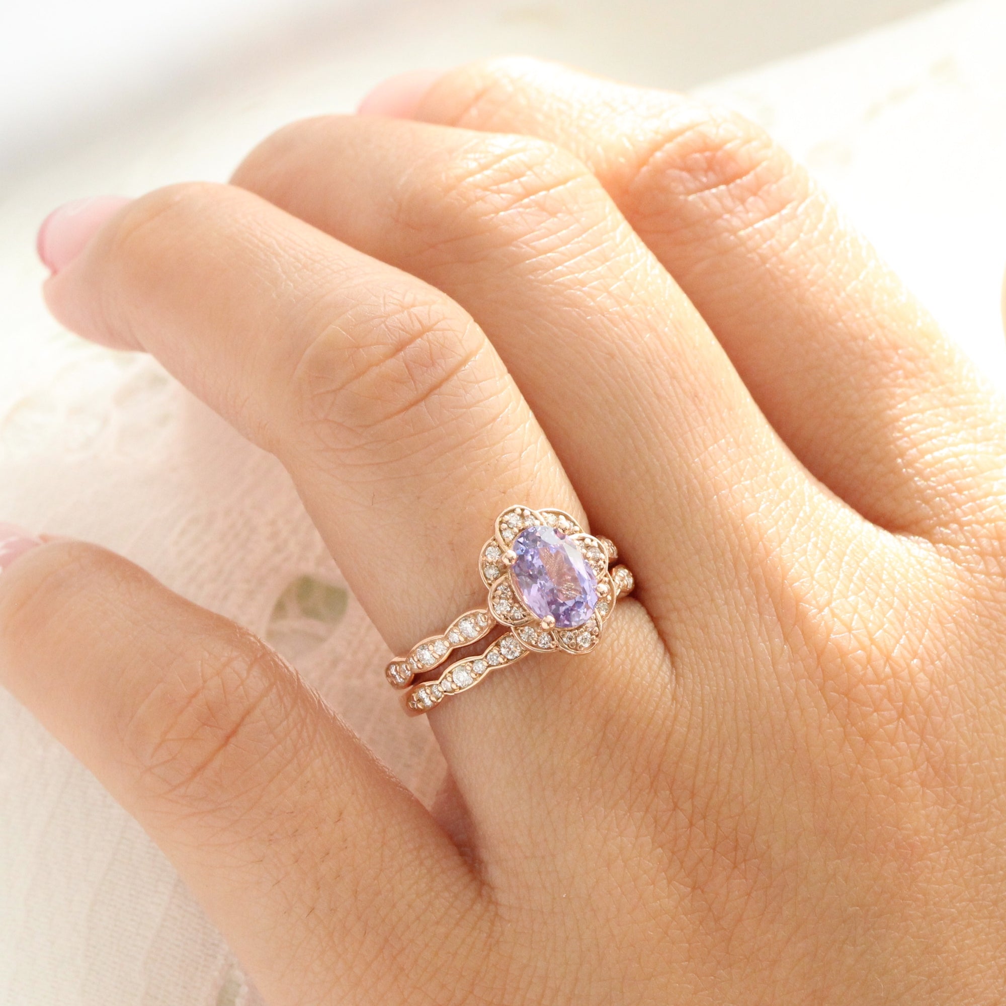 Oval lavender sapphire ring rose gold vintage style sapphire engagement ring la more design jewelry