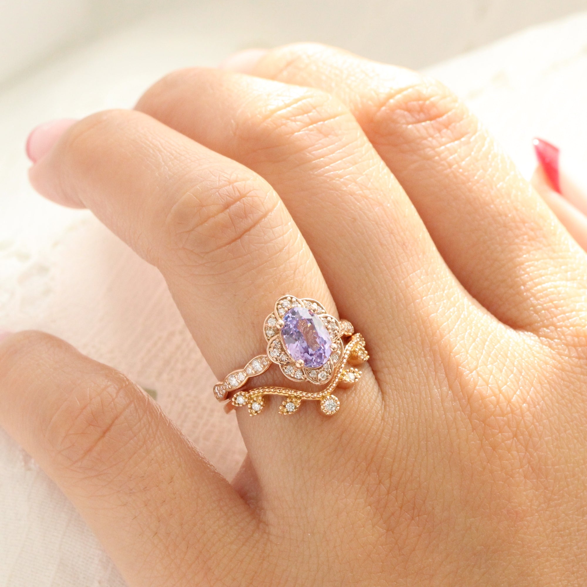 Oval lavender sapphire ring rose gold vintage style sapphire engagement ring la more design jewelry