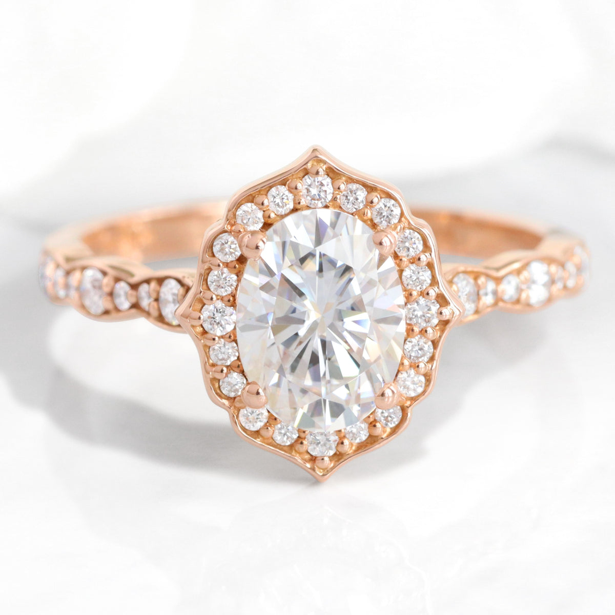 Oval Moissanite Engagement Ring Gold Vintage Halo Diamond Wedding Band ...