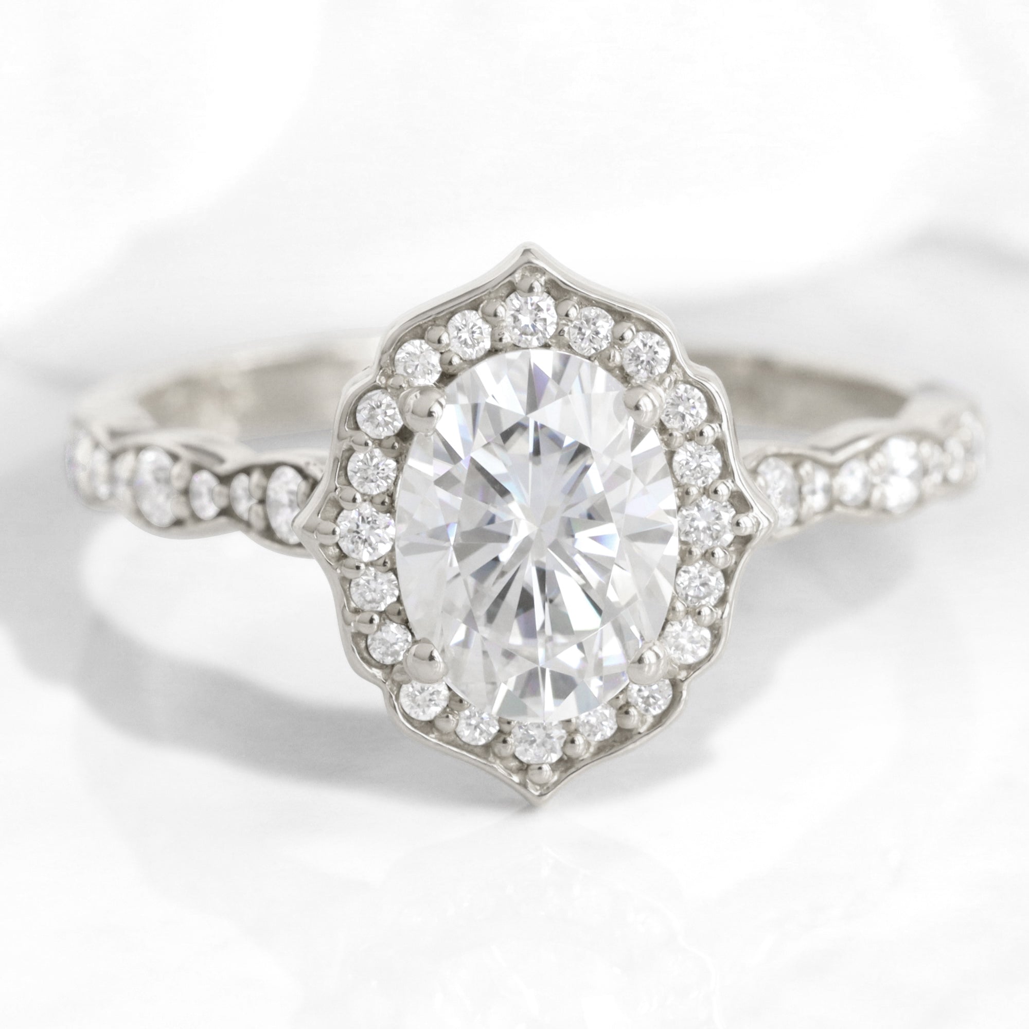 Oval moissanite engagement ring gold vintage halo diamond moissanite ring la more design jewelry