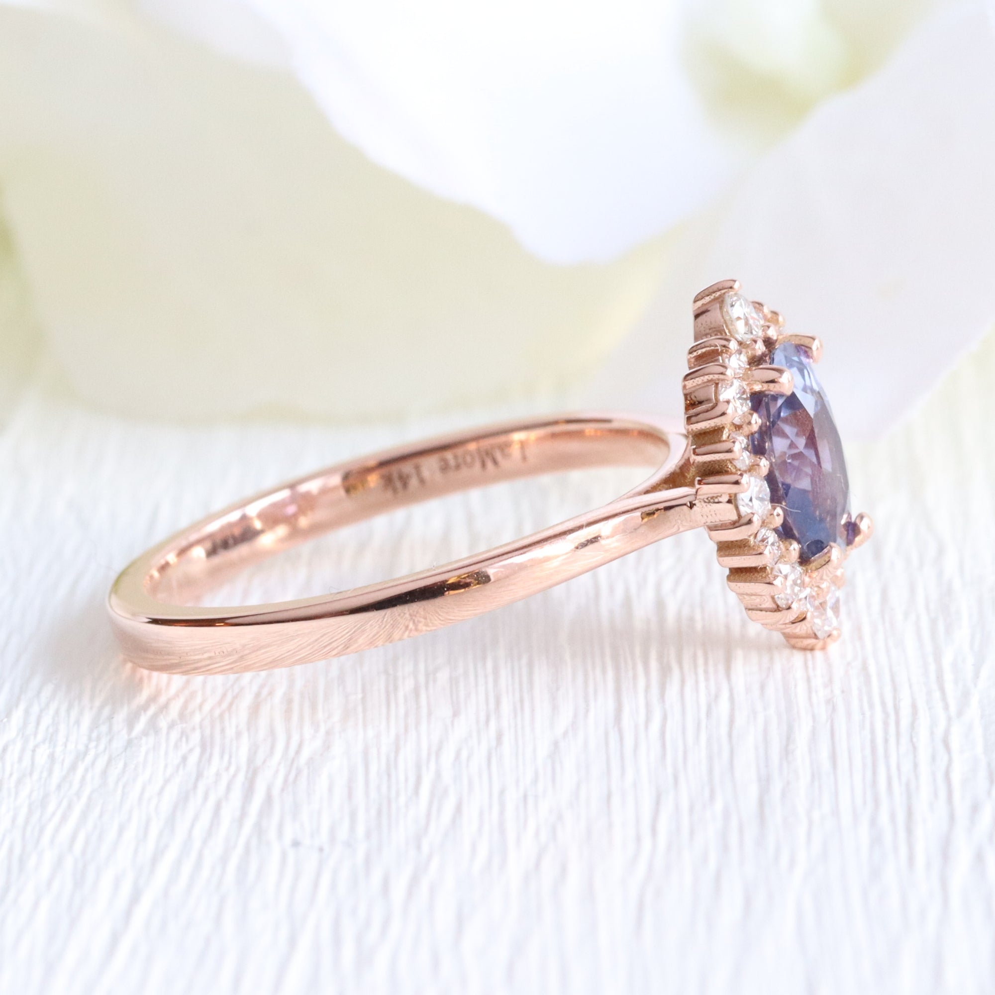 Oval purple sapphire ring rose gold halo diamond sapphire engagement ring la more design jewelry