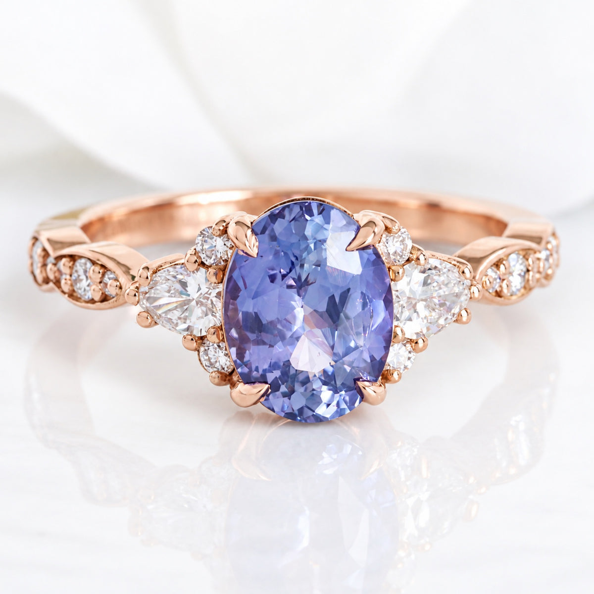 Oval purple sapphire ring rose gold lavender sapphire diamond 3 stone ring la more design jewelry
